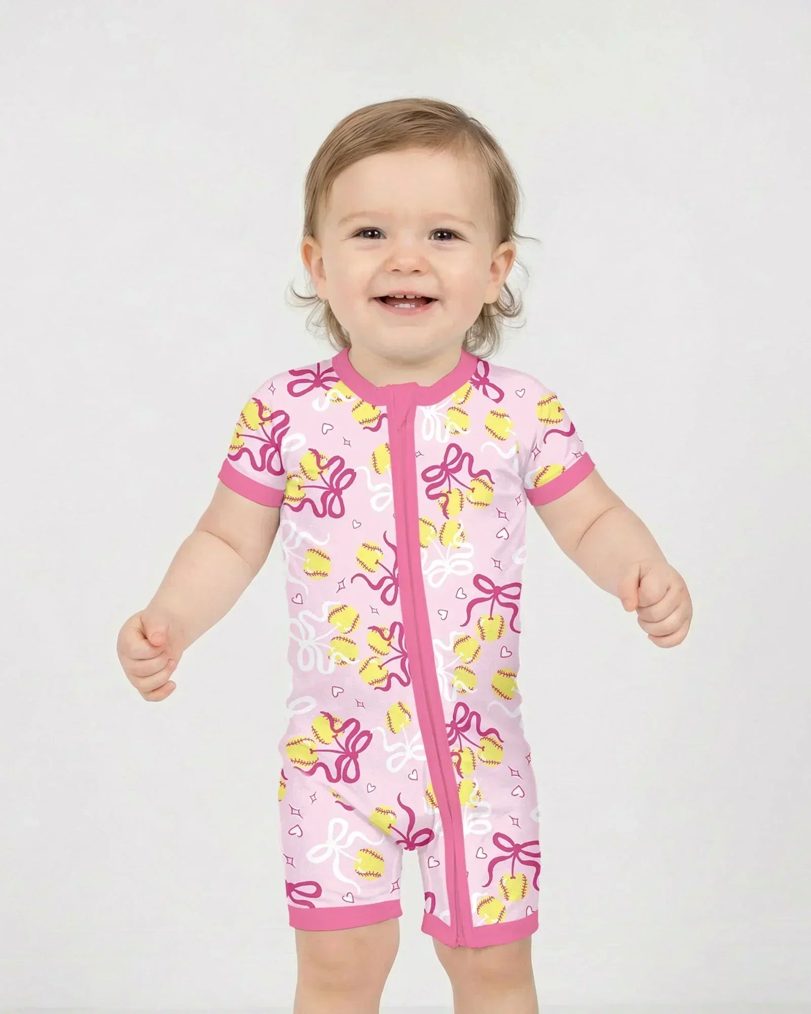 Softball Cherry Mom And Girl Matching Bamboo Shorty Zippy