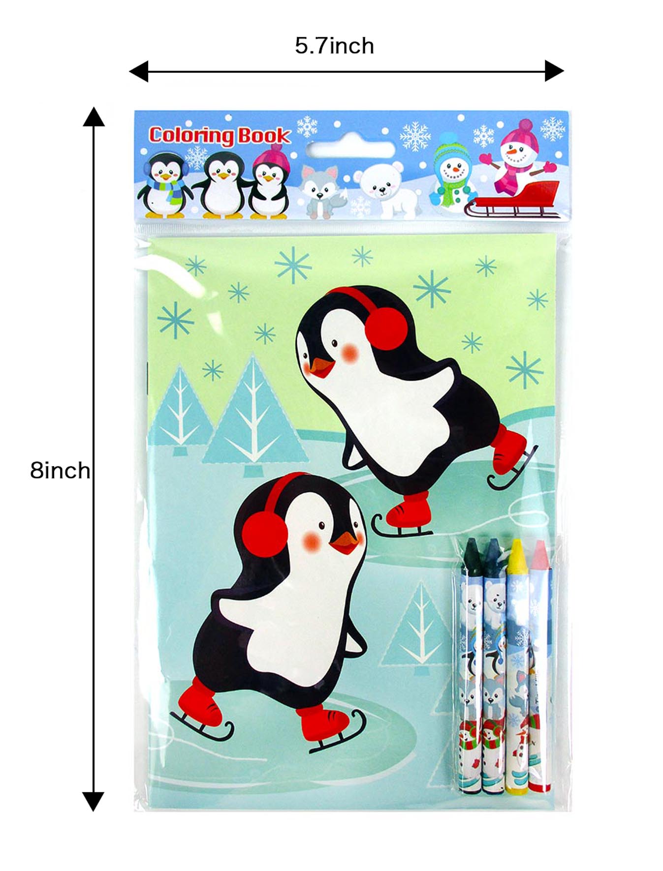 Winter Holidays Penguin Coloring Books With Crayons - Set Of 6 Or 12