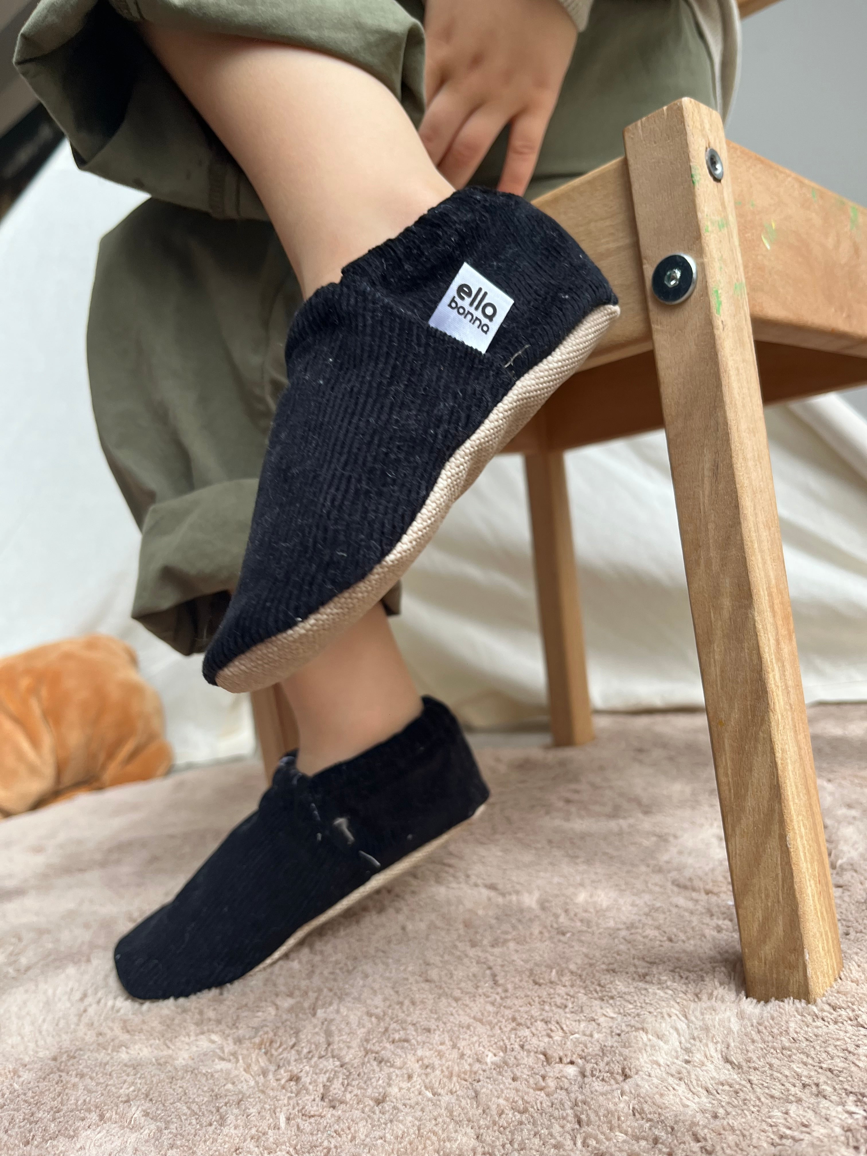 Organic Cotton Corduroy Home Nursery Moccasin Shoes , Black