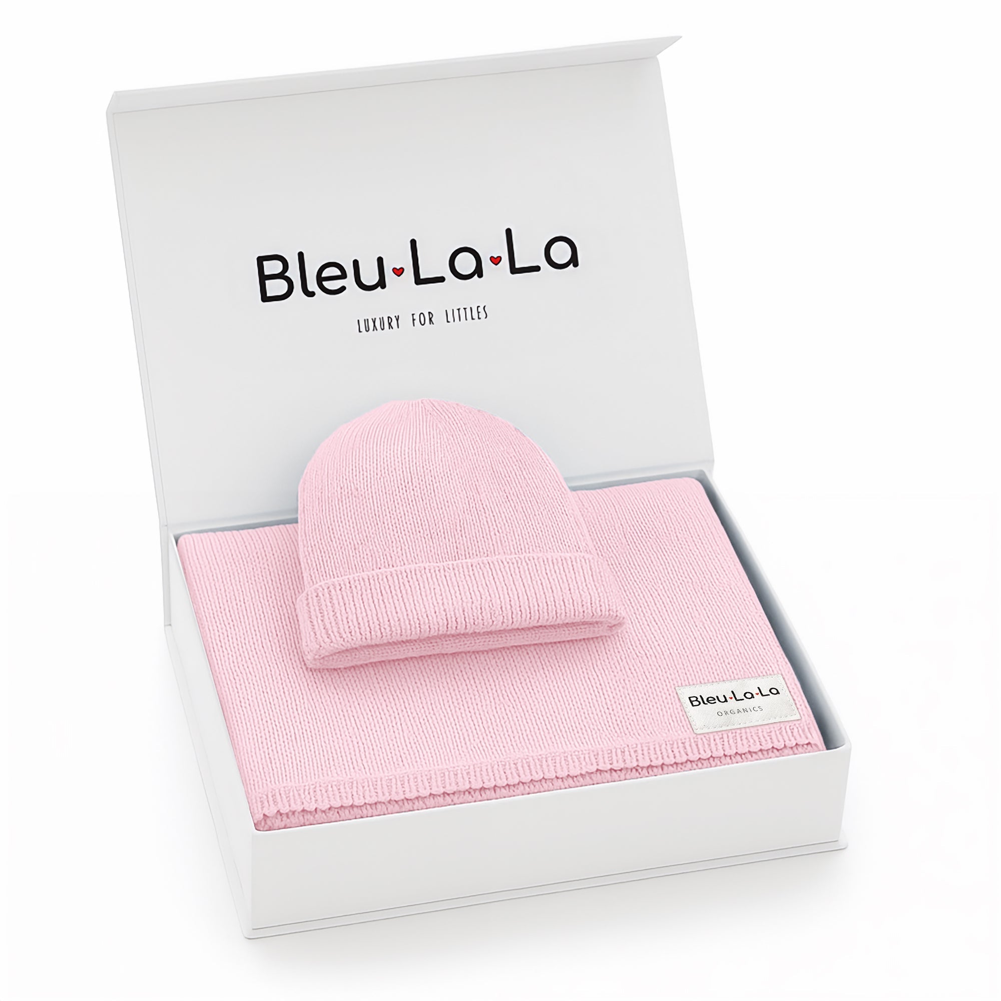 Luxe Collection 100% Organic Cotton Luxury Knit Baby Blanket + Hat Set With Gift Box