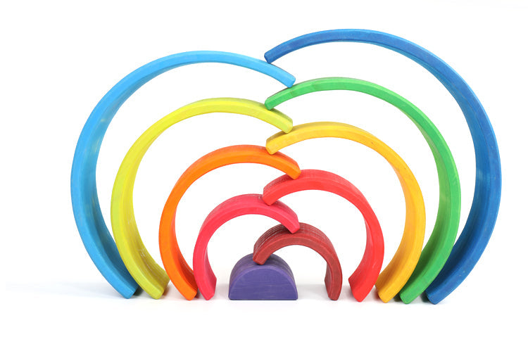10 Pcs Stained Wooden Rainbow Stacking Puzzle Blocks In Sunset Color