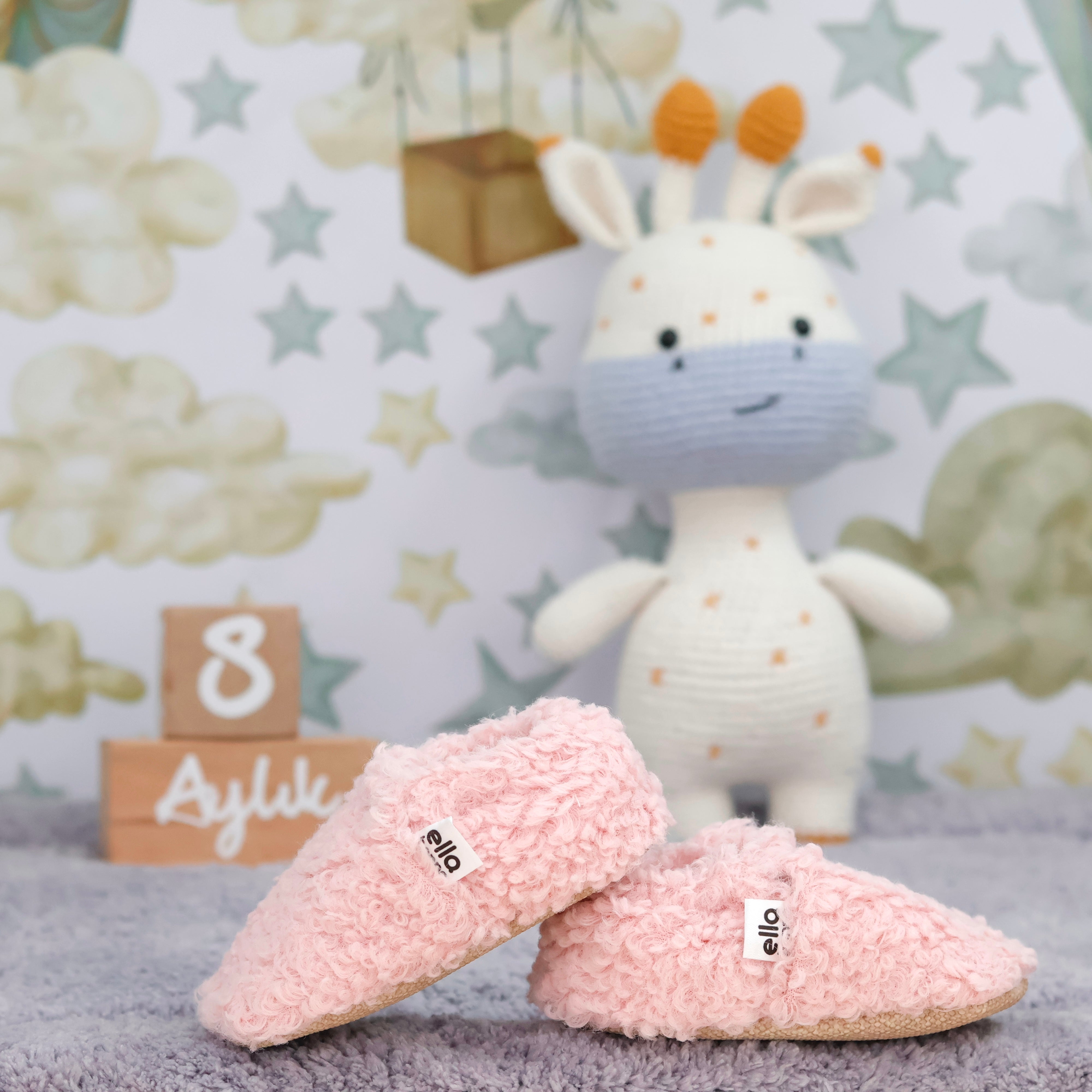 Tedy Baby Booties House Slippers, Non-slip Sole, Organic Cotton Lining, Home Nursery Shoes Pink