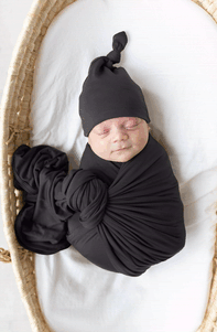 Swaddle Blanket And Hat Set - Black