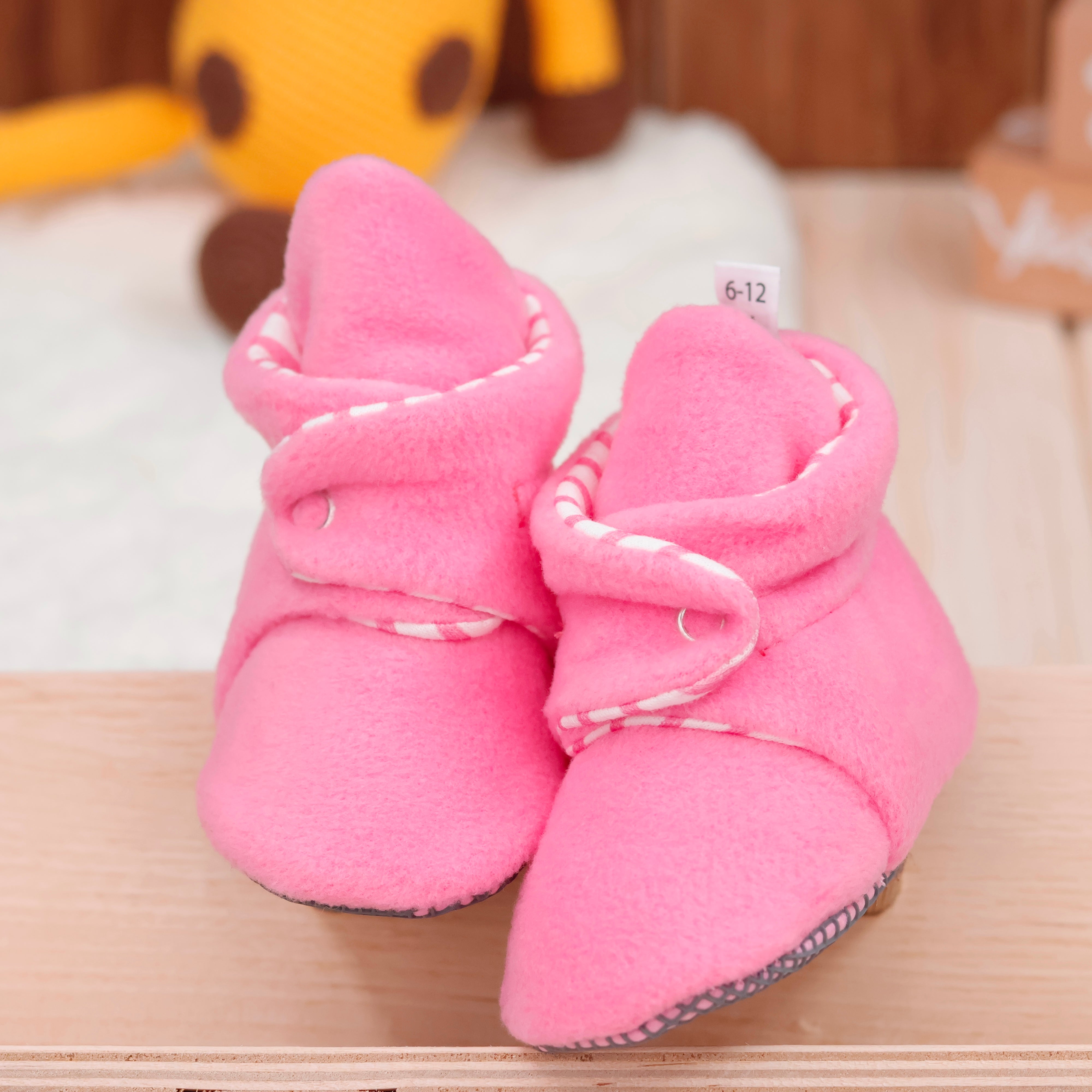 Anti-slip Sole, Fleece Baby Booties, Newborn Home Booties, Sweat Proof Organic Cotton Lining, Pink