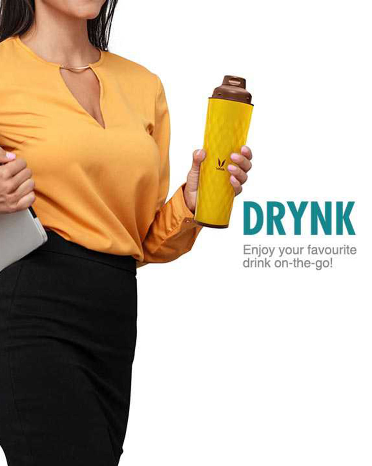 Vaya Drynk - 20.2 Fl.oz - Yellow - With Gulper Lid + 2 Cups