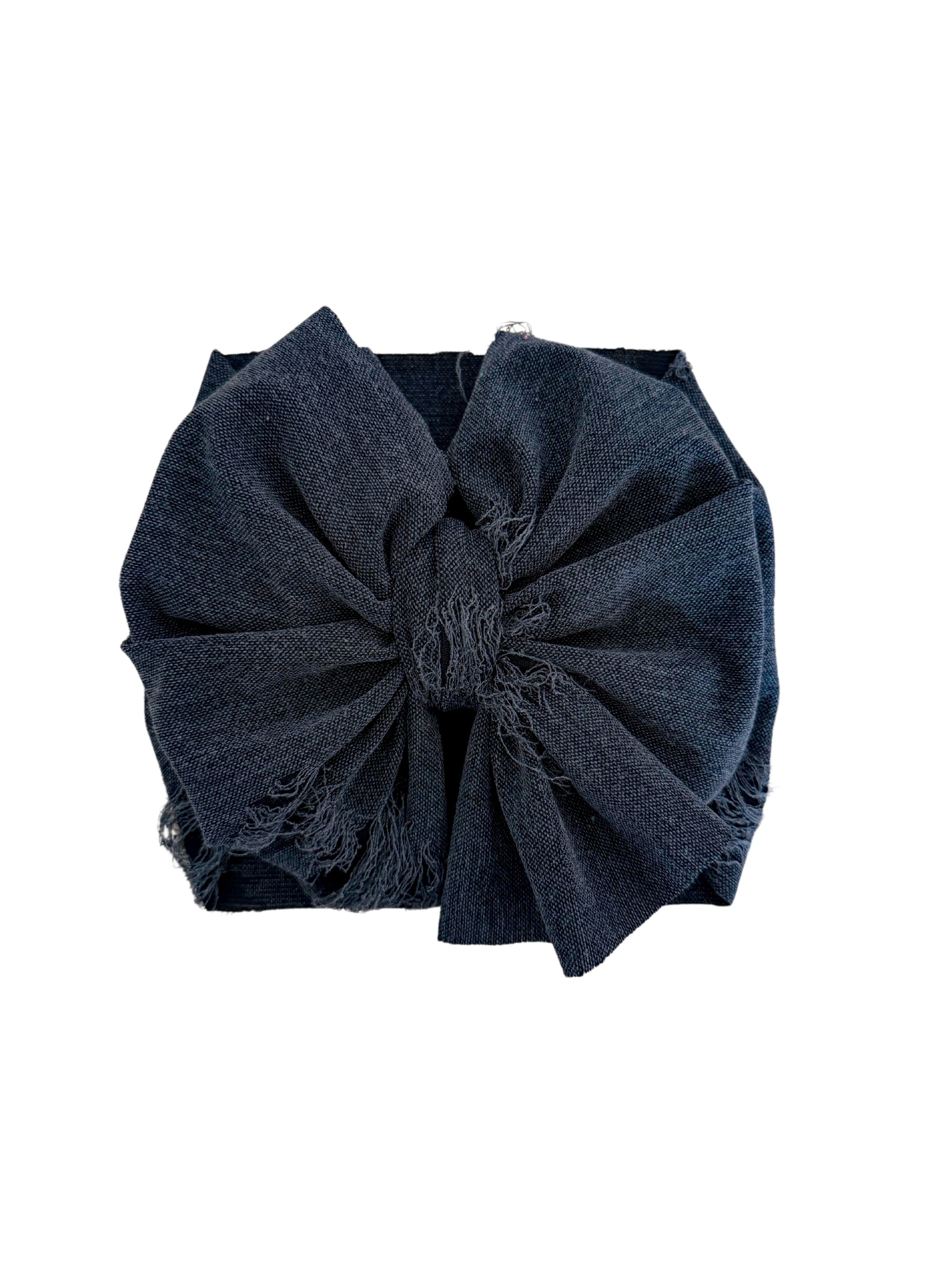Distressed Headwrap Bow- Black