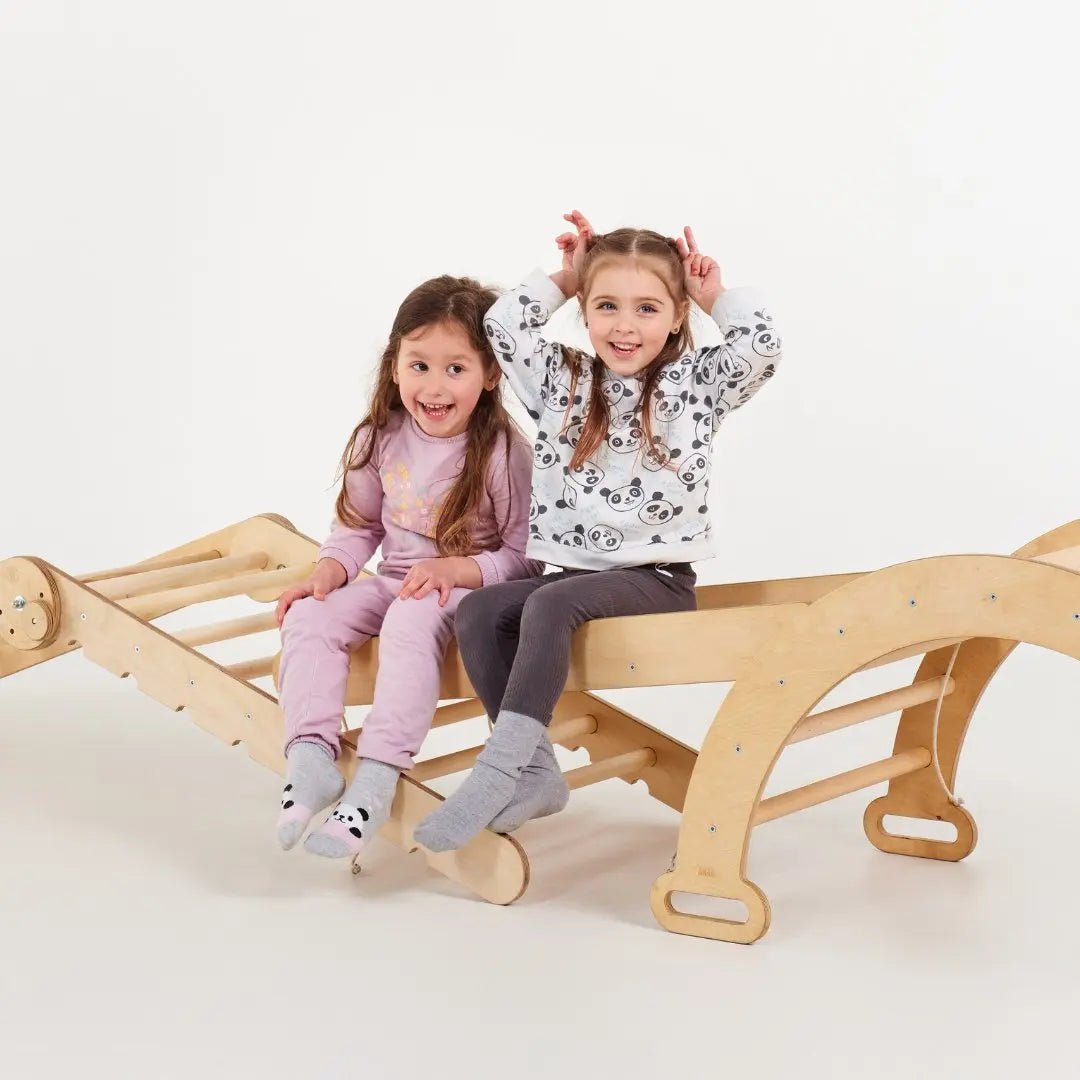 6in1 Montessori Climbing Set: Triangle Ladder + Arch/rocker + Slide/ramp + Net + Cushion + Art Addition