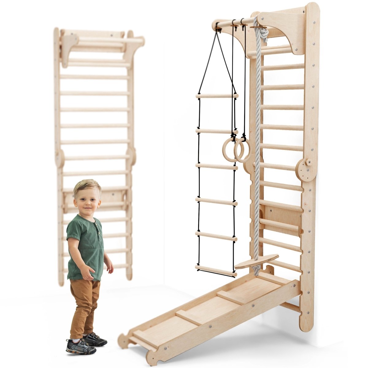 6in1 Wooden Swedish Wall / Climbing Ladder For Children + Swing Set + Slide Board