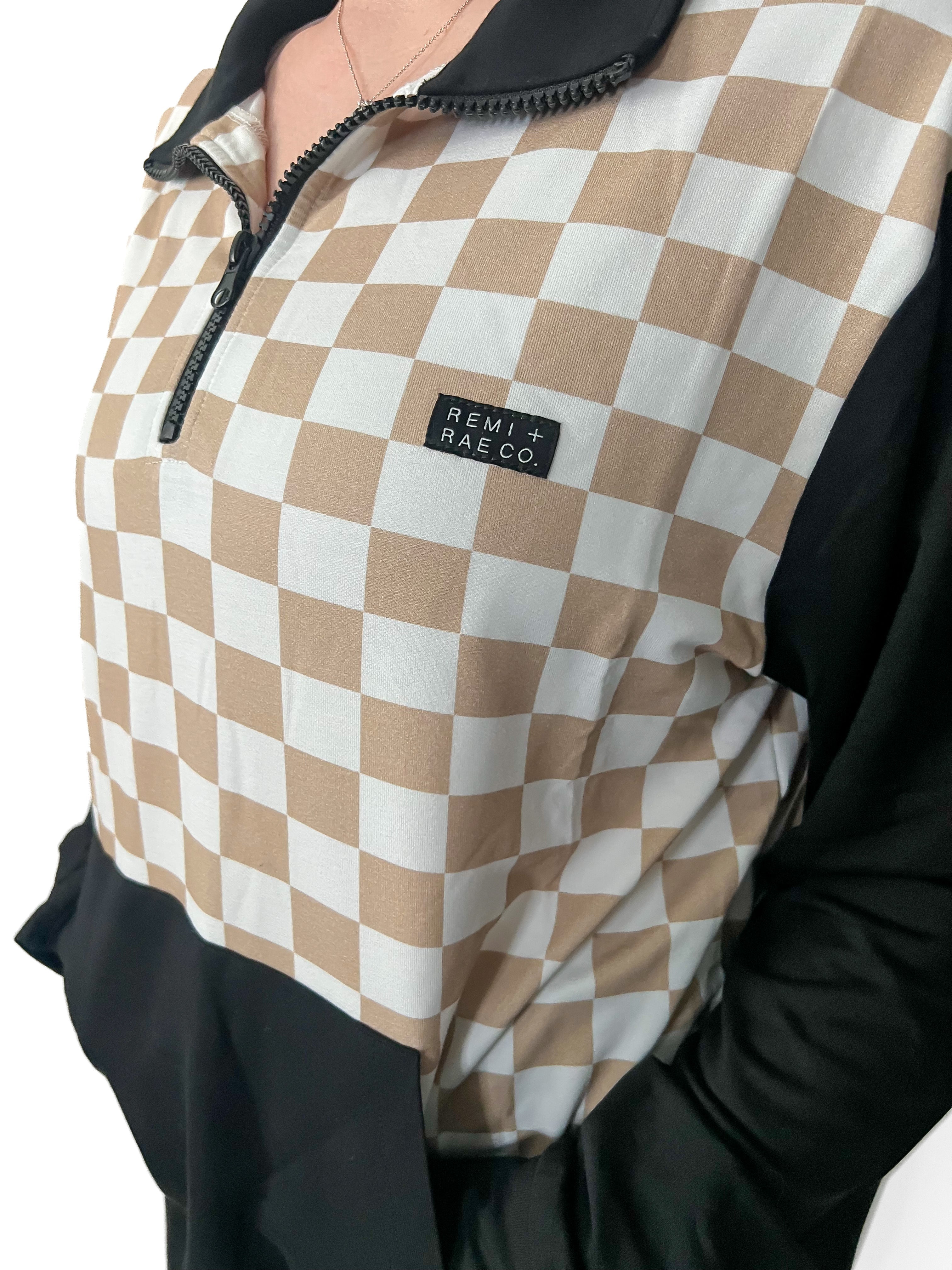 Adult - Bamboo Checkered Color Block Pullover