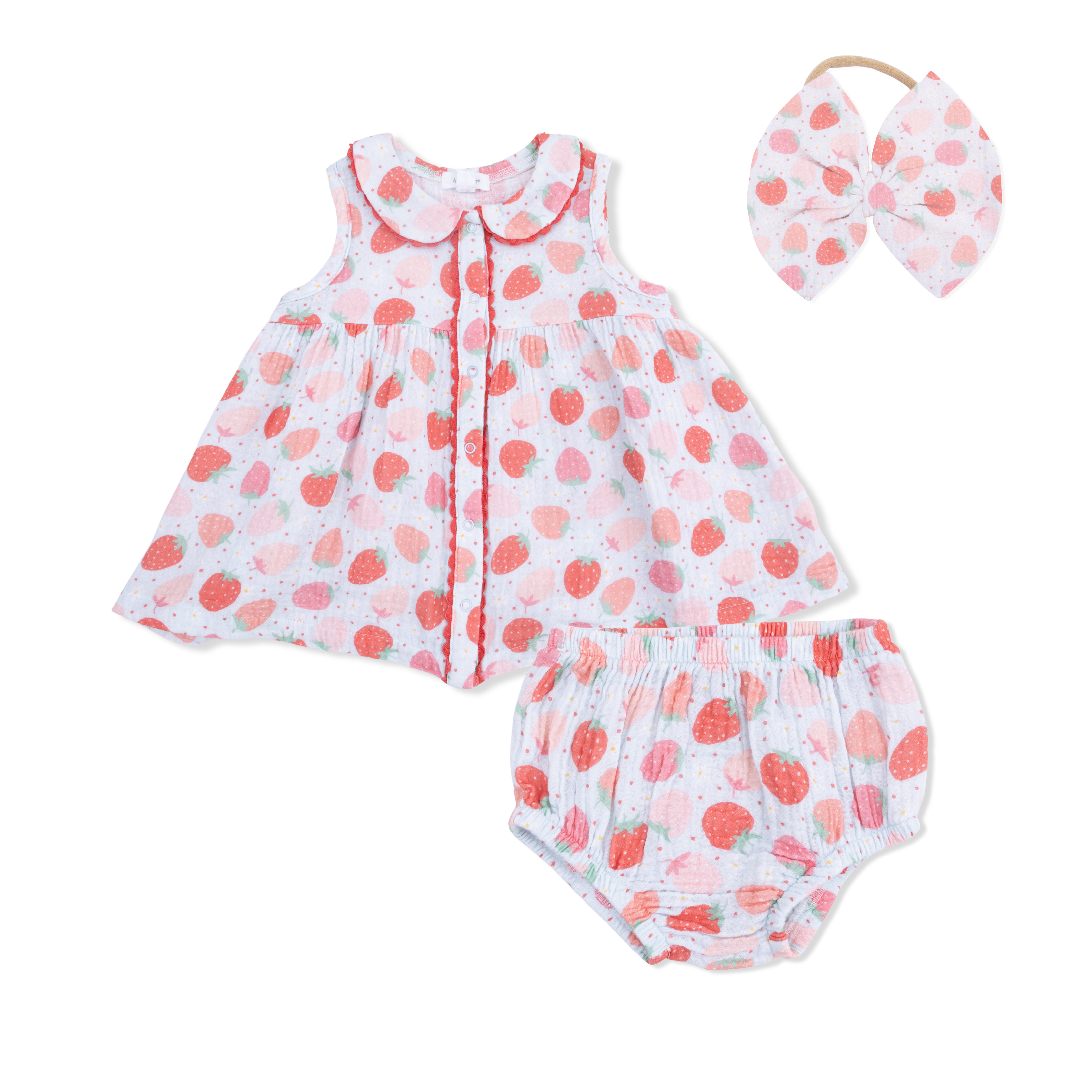 Strawberry Bliss - Jill Dress With Bloomer & Bow On Headband Set