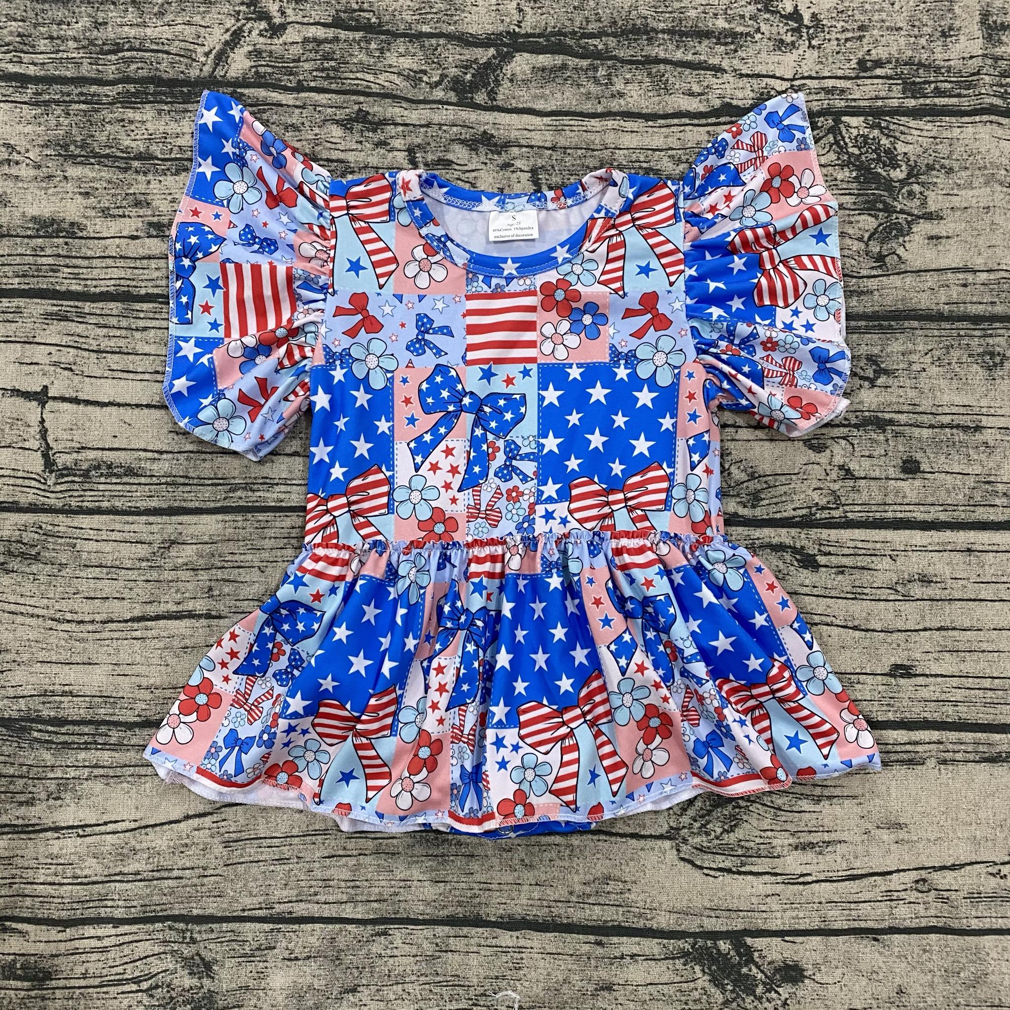 Blue Usa Bows Skirted Romper
