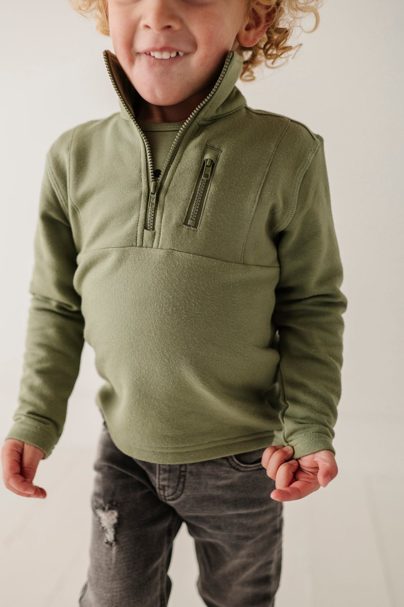 Boy's 3/4 Fleece Zip Sweatshirt