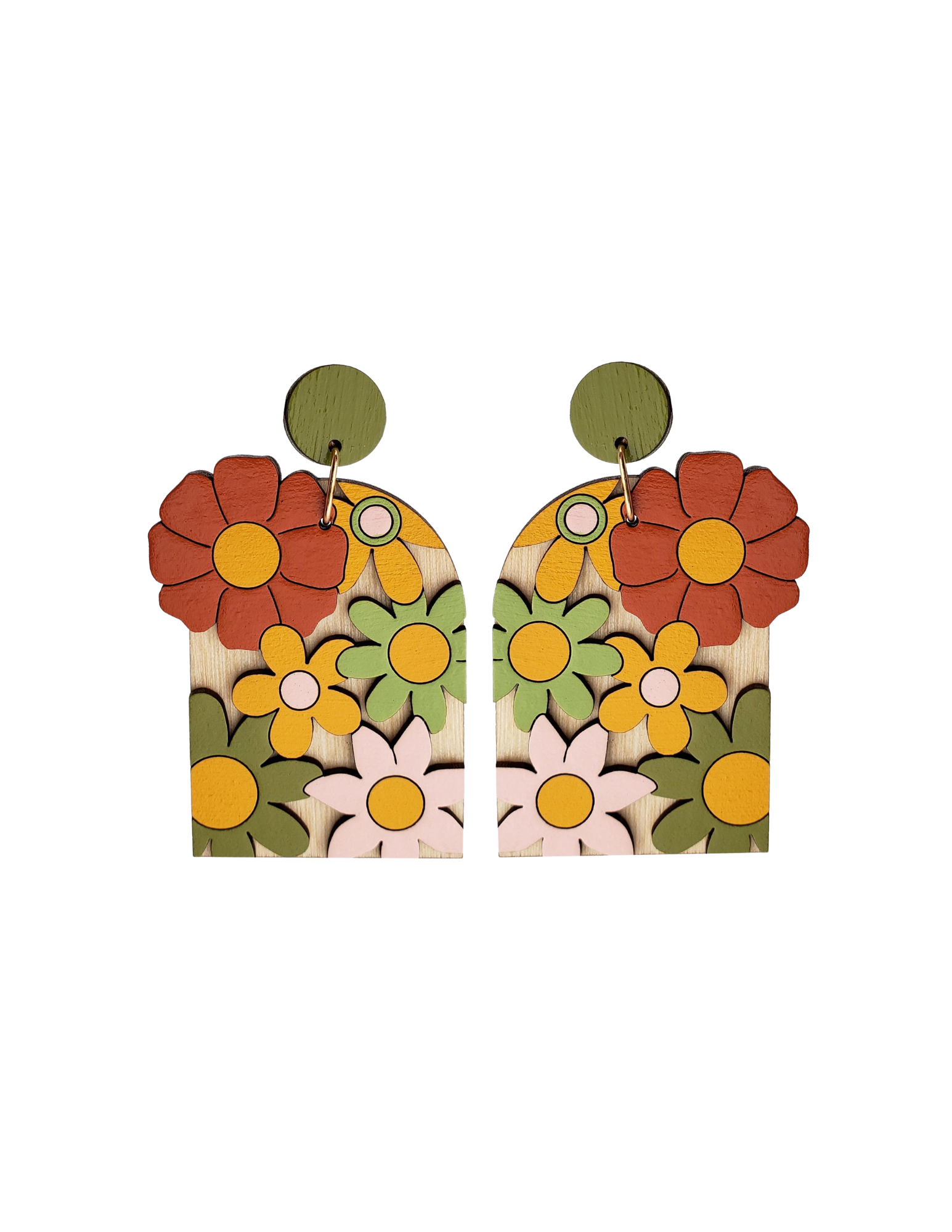 70s Burnt Orange Floral Arch Earrings