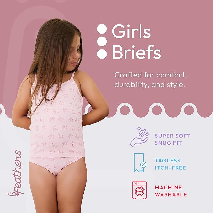 Feathers Leafy Print Snug Tagless Cotton Underwear – Girls Underwear Briefs Super Soft Panties (3 Pack)