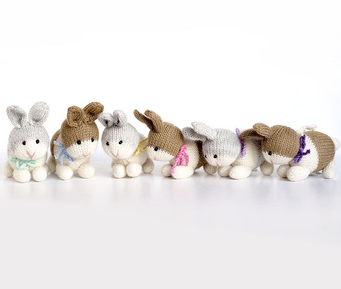 Bunnies With Bows Ornaments- Set Of 6