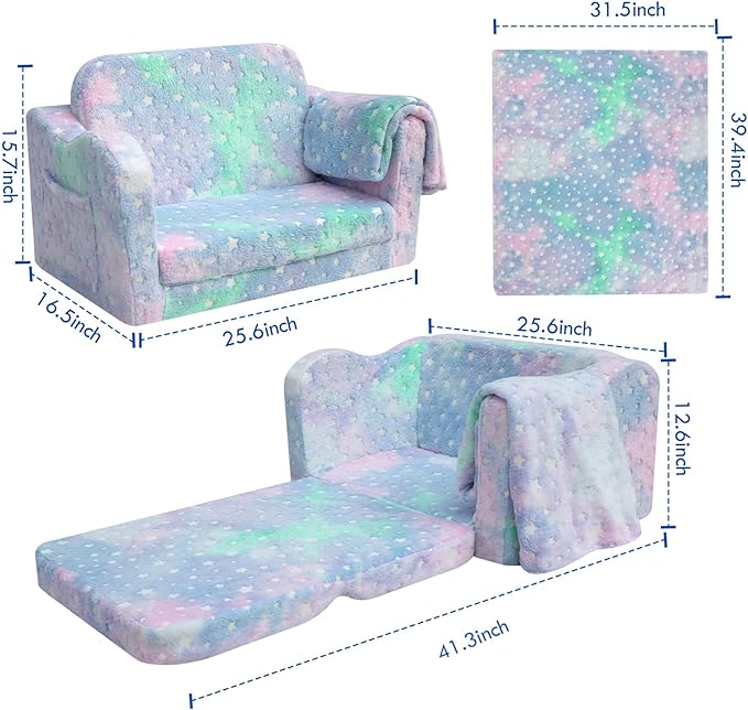 Children's Fold Out Sofa With Blanket -glowsofa