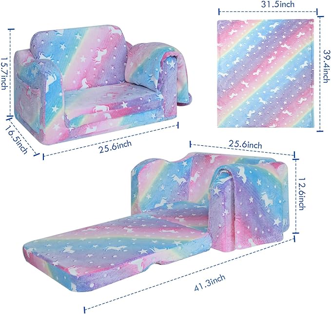 Children's Fold Out Sofa With Blanket -glowsofa