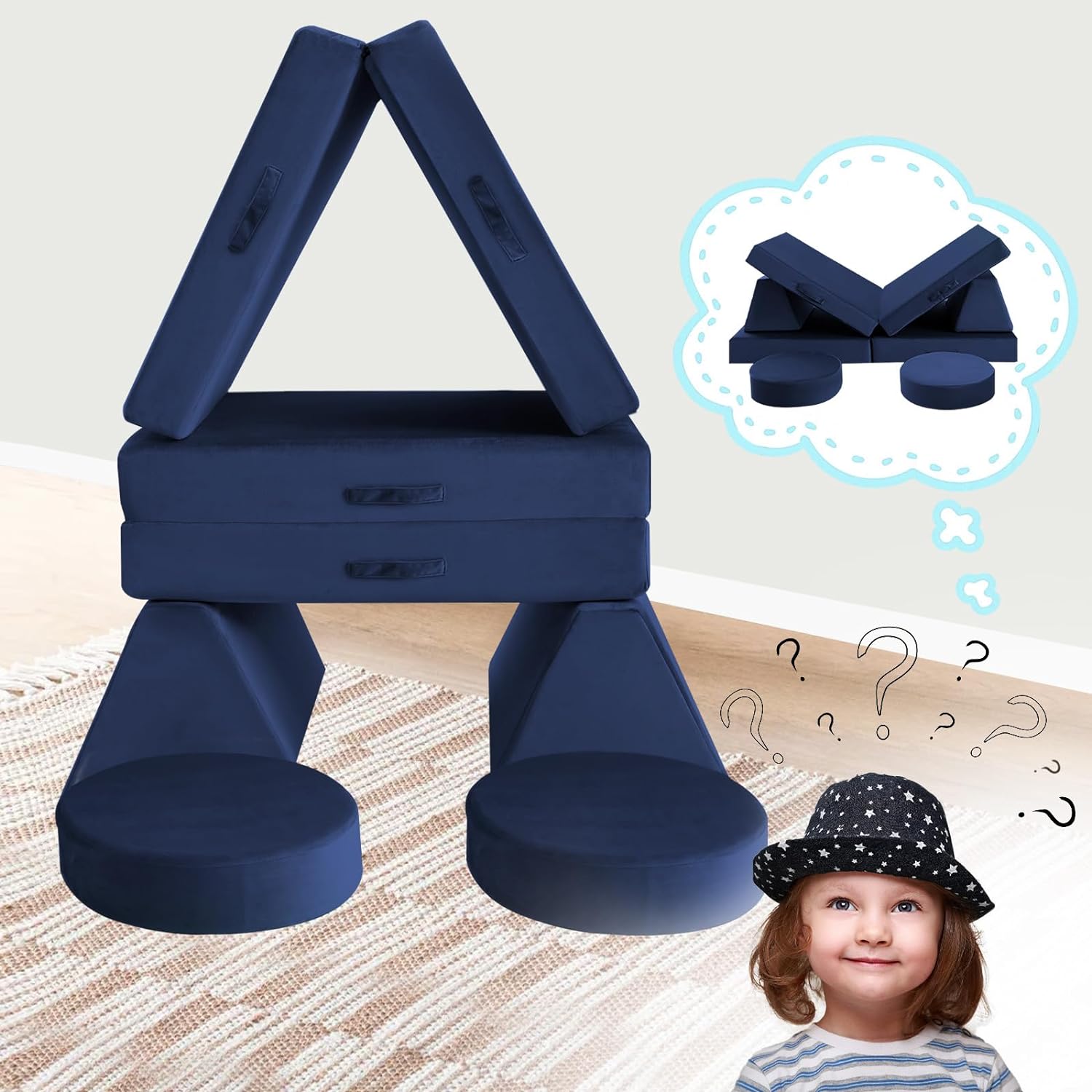 8-piece Kids Play Couch Solid Color