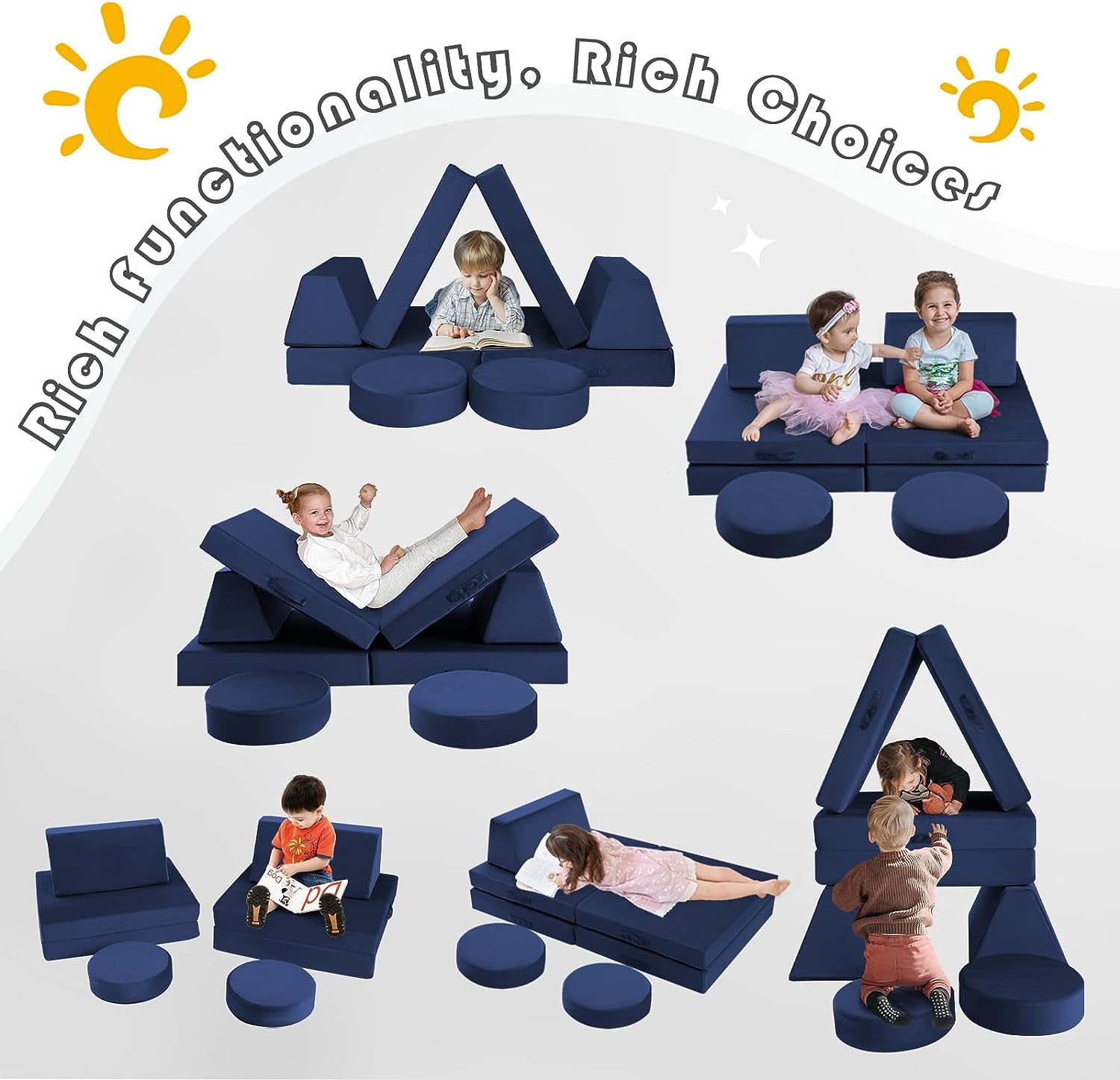 8-piece Kids Play Couch Solid Color