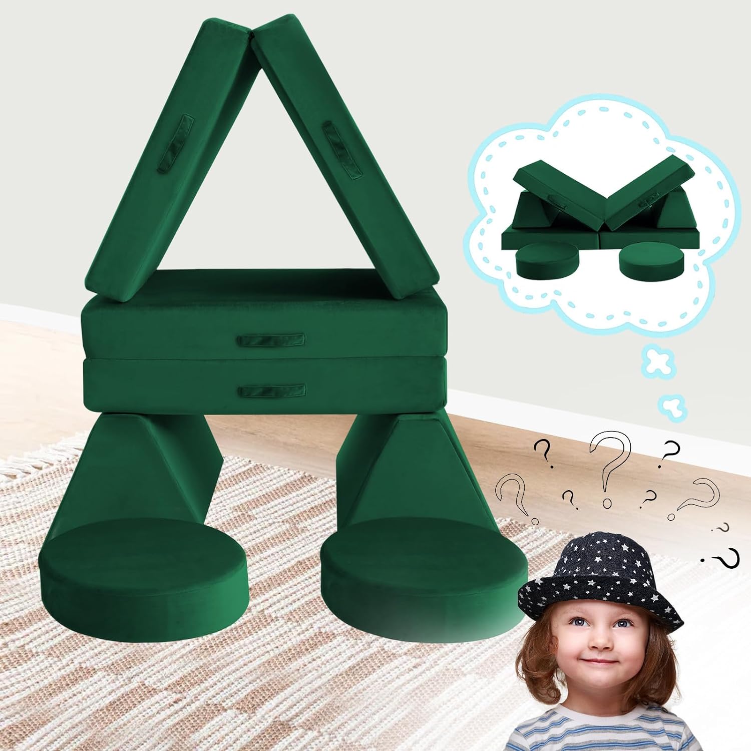 8-piece Kids Play Couch Solid Color