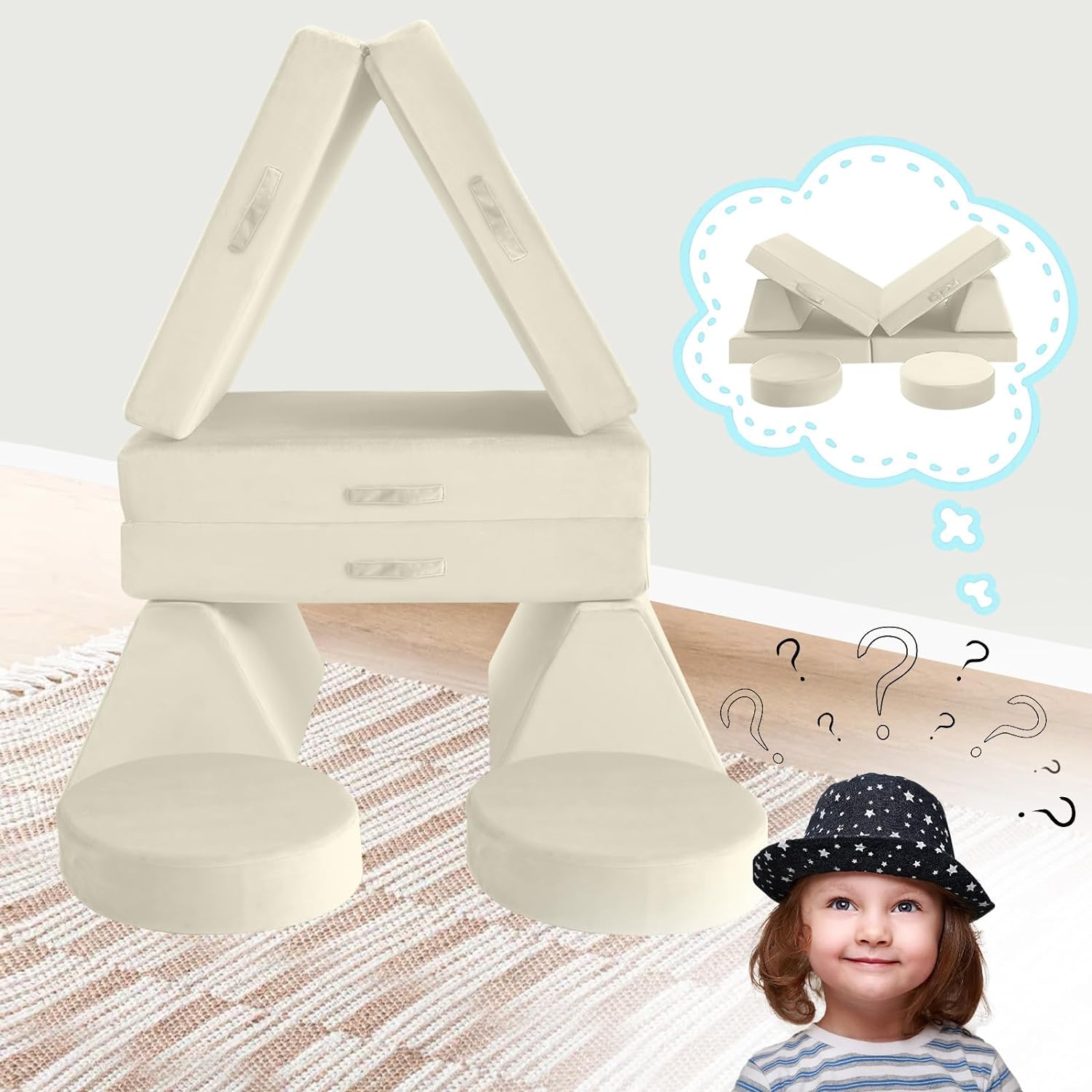 8-piece Kids Play Couch Solid Color