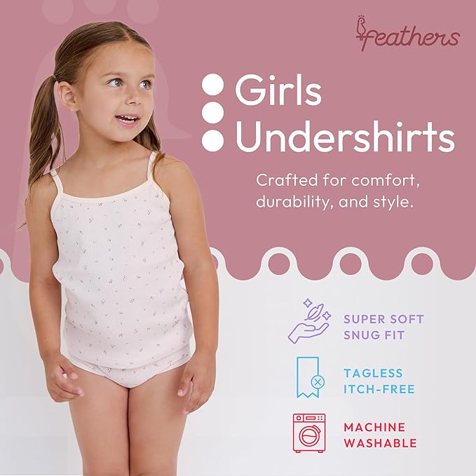 Feathers Super Soft Girls Undershirts Tagless Camisoles – Cotton Cami Girls Tank Tops (3 Pack)