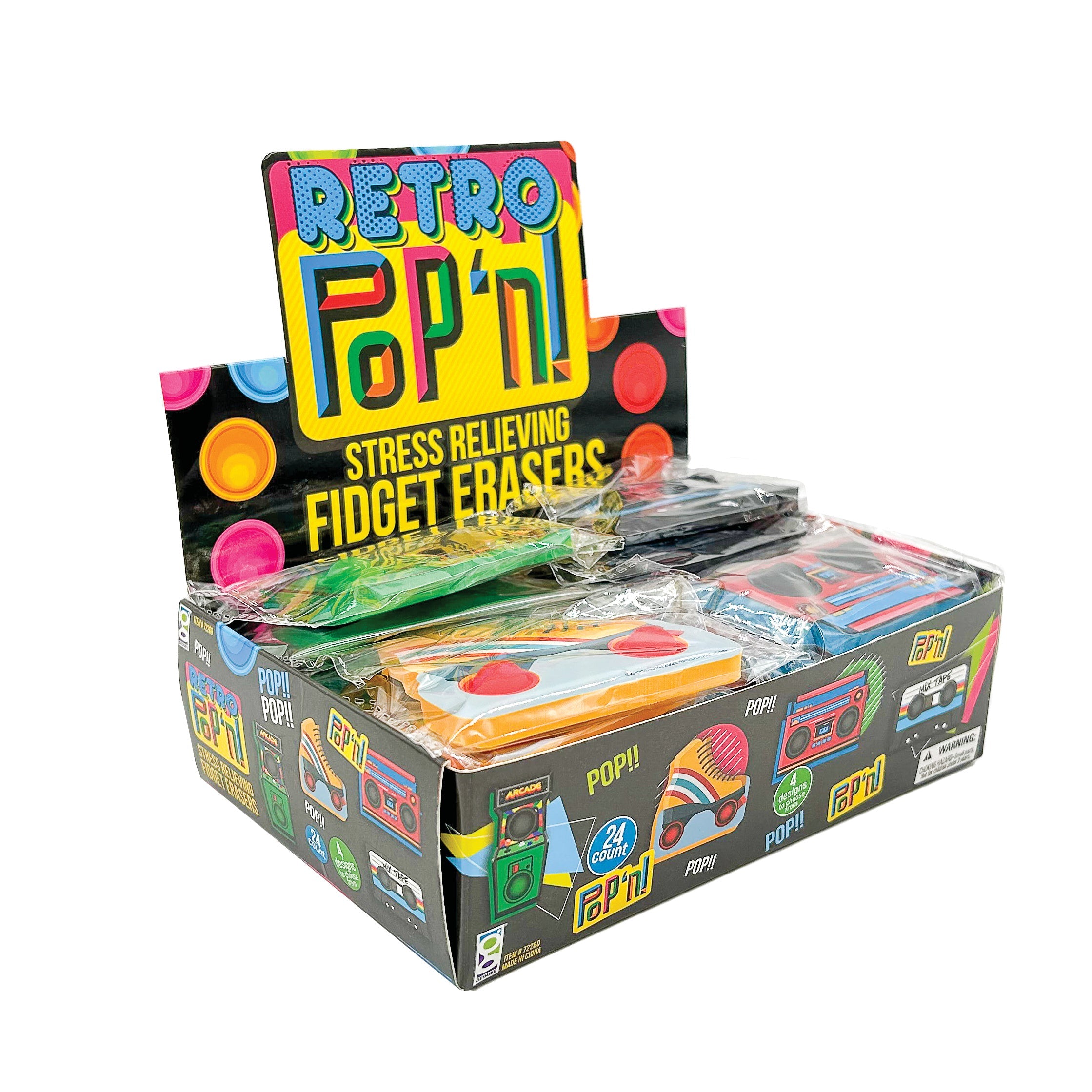 Retro Pop ‘n’ Stress Relieving Fidget Erasers - 24 Per Display