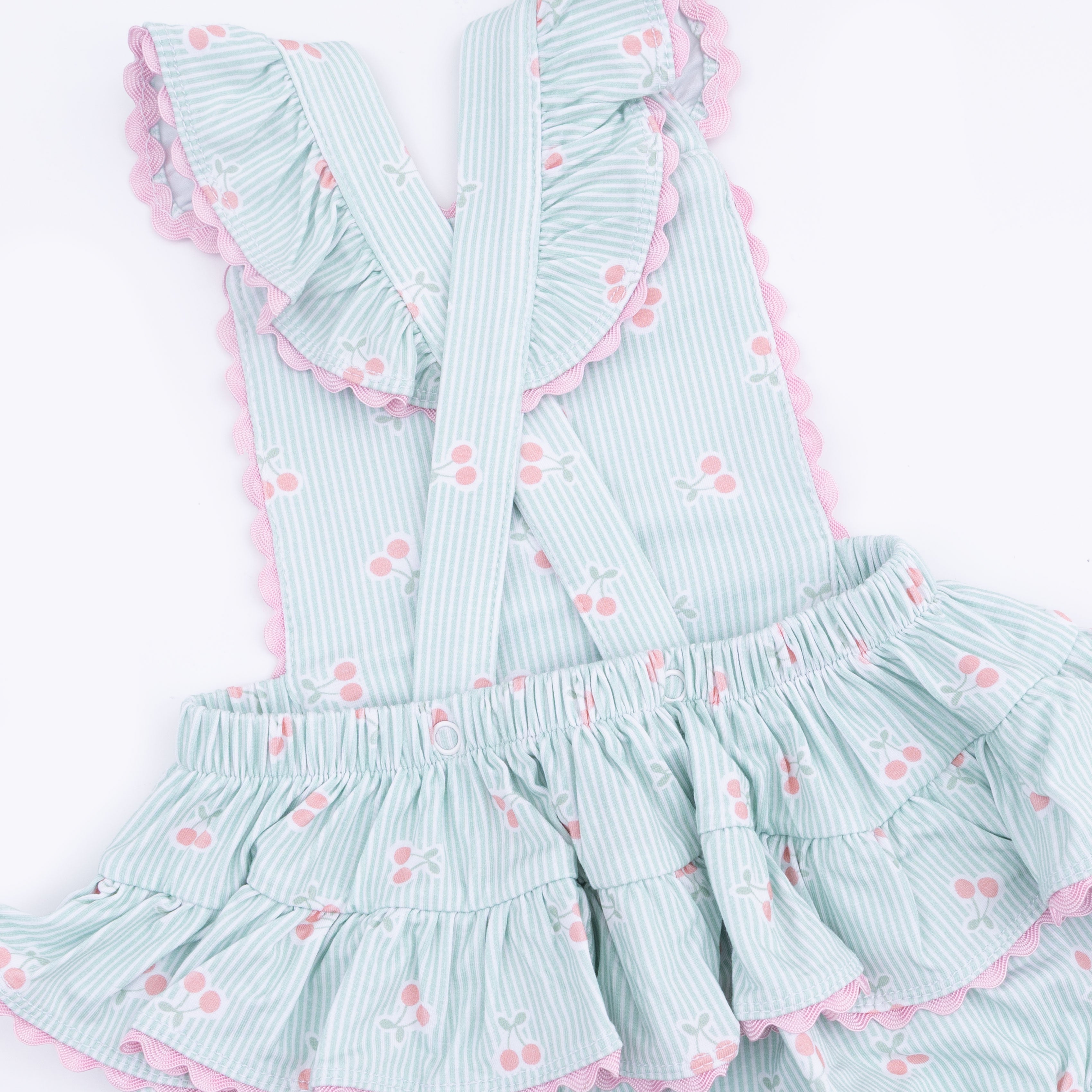 Tiny Cherry Stripe - Ric Rac Ruffle Sunsuit