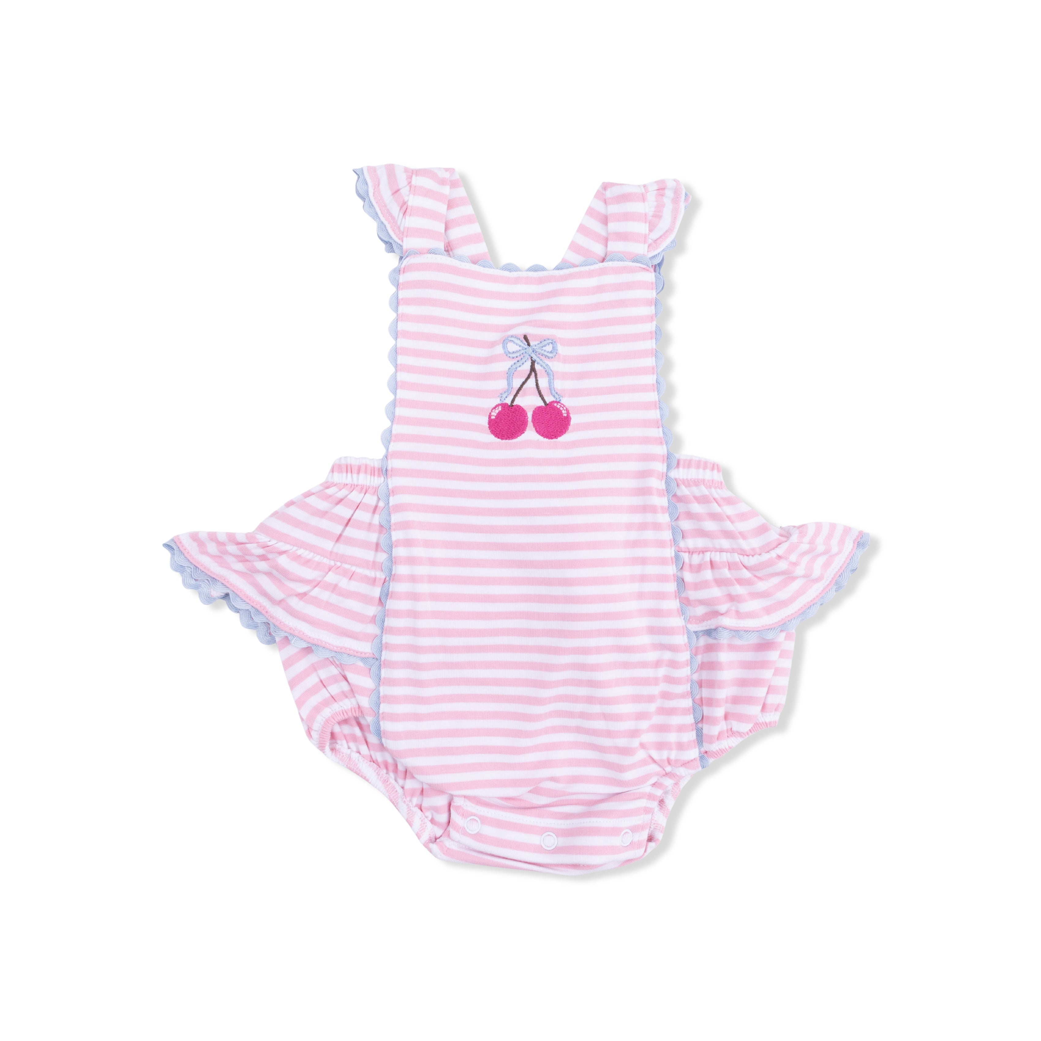 Cherry Stripe - Ric Rac Ruffle Sunsuit
