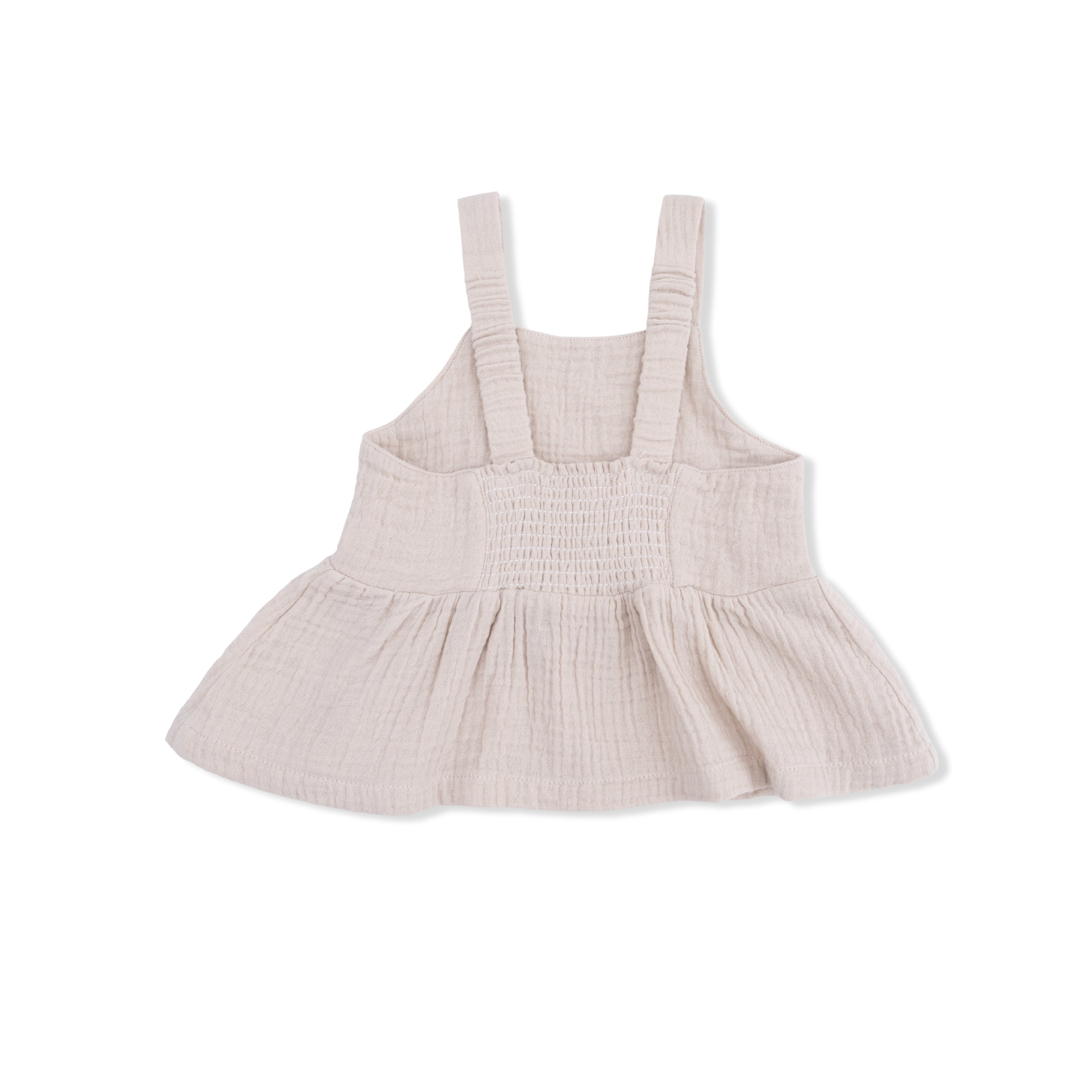 Solid Muslin French Oak - Peplum Tank With Smocked Back