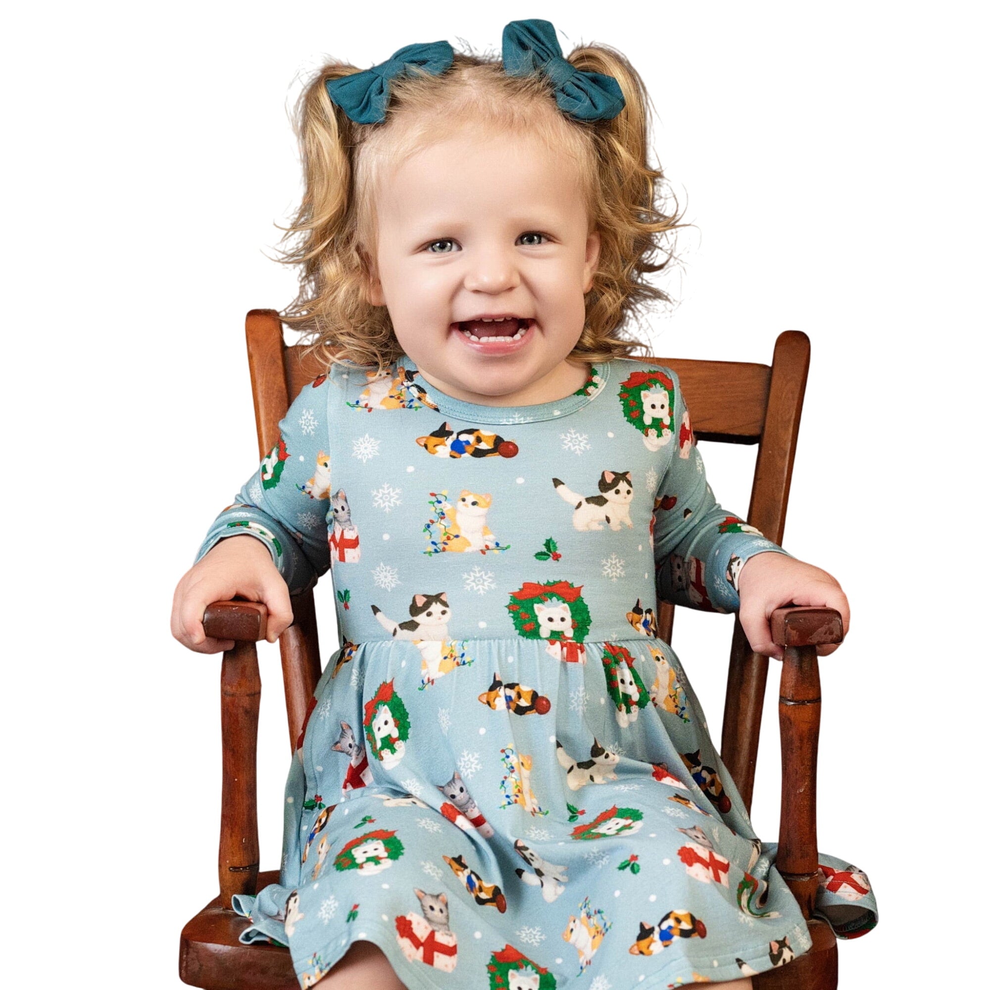 Whisker Wonderland Christmas Kittens Bamboo Twirl Dress With Pockets