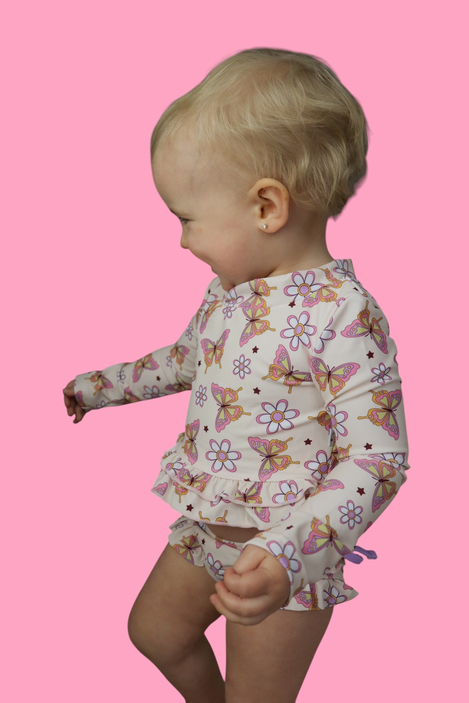 Blossomin’ Butterfly Dream 2-piece Rash Guard Ruffle Swim Suit