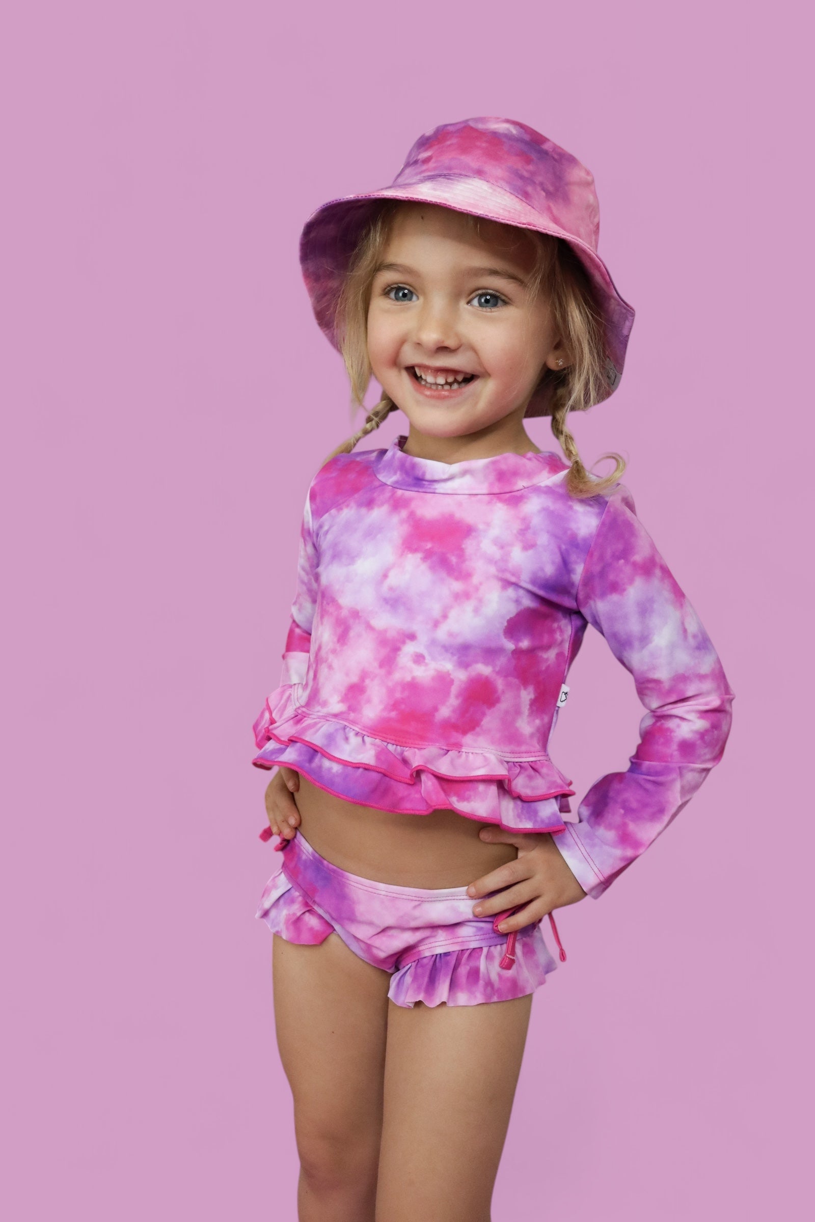 Candy Clouds Dream 2-piece Rash Guard Ruffle Swim Suit