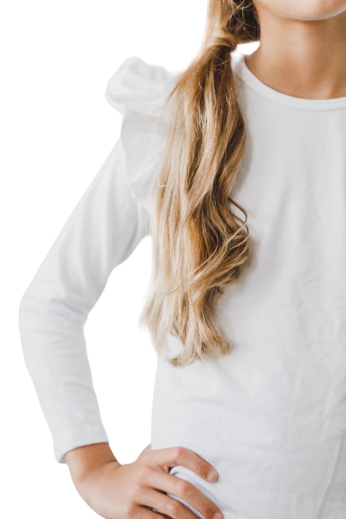 White L/s Ruffle Tee