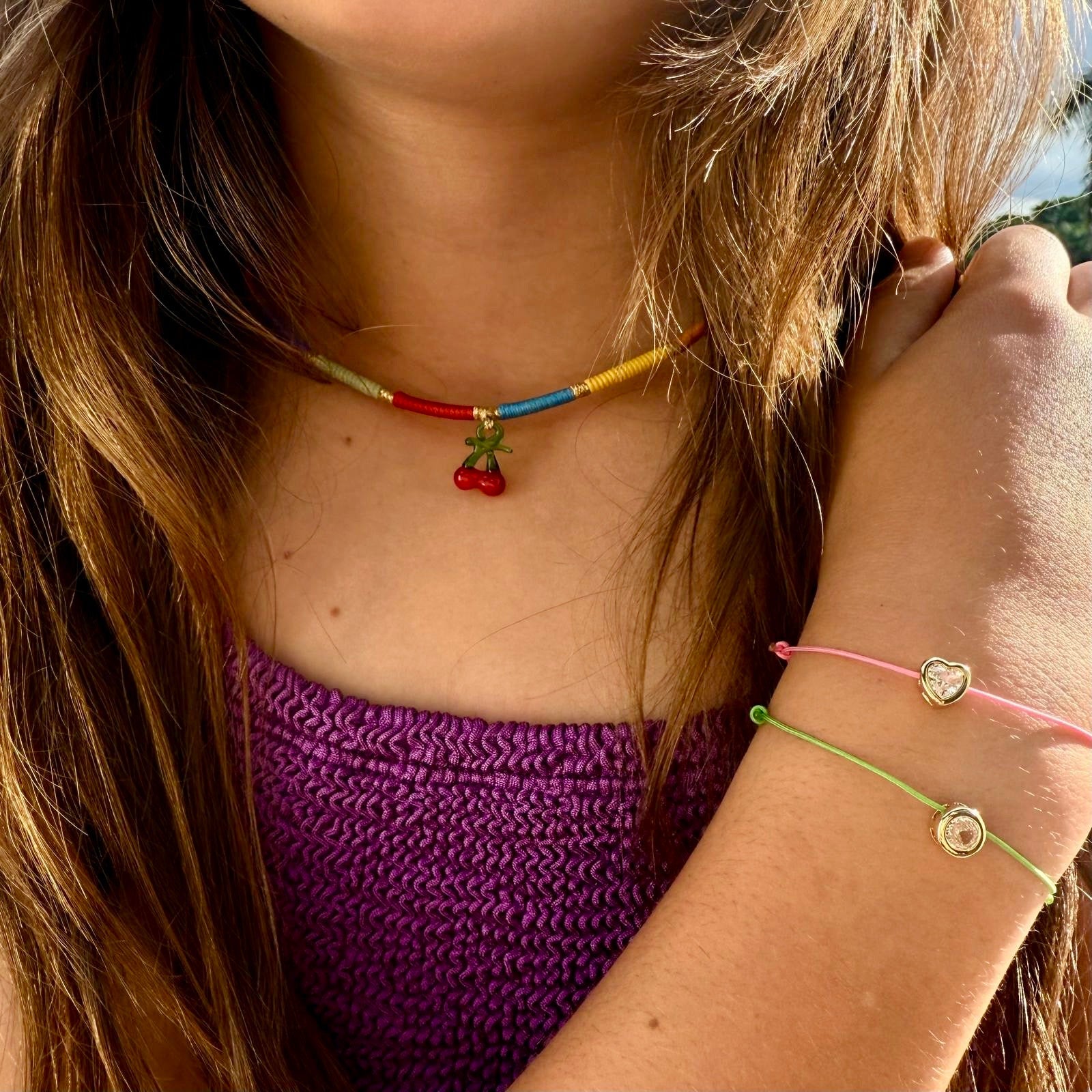 Kids Cherry Rainbow Threaded Necklace