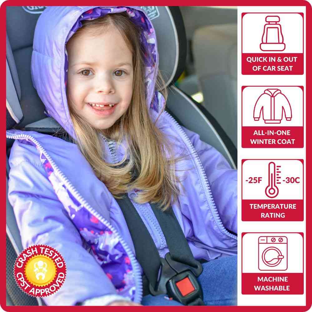Car Seat Coat | The Road Coat Down - Purple Raptor Print