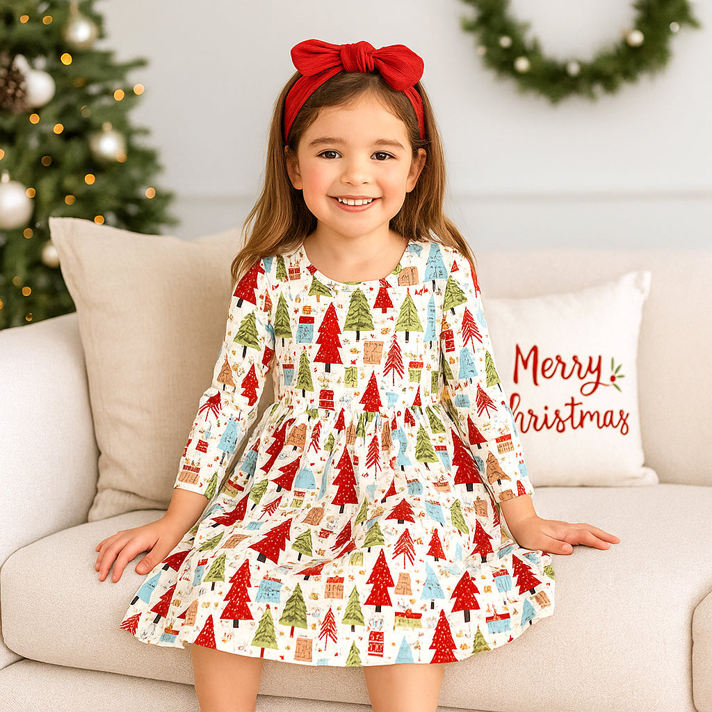 Christmas Merry Girl's Soft Bamboo Dress - Sibling Matching