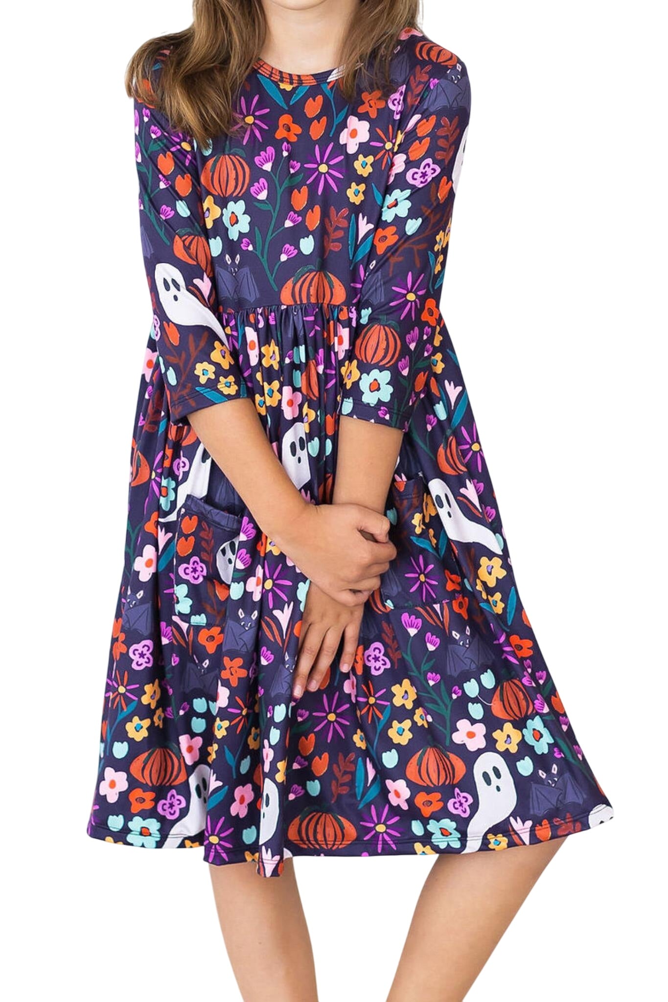 Fangtastic 3/4 Sleeve Pocket Twirl Dress