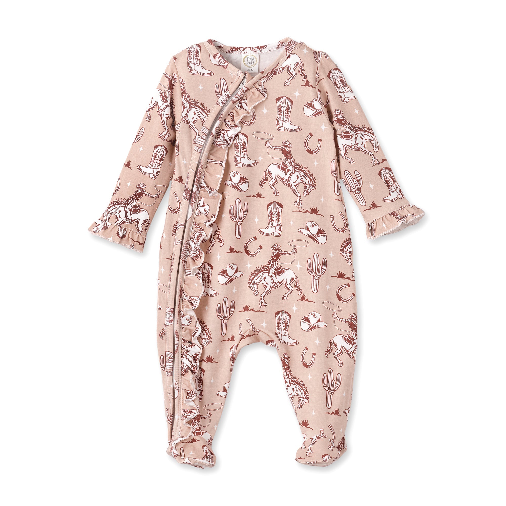 Wild Wrangler/pink Bamboo Ruffle Zipper Romper