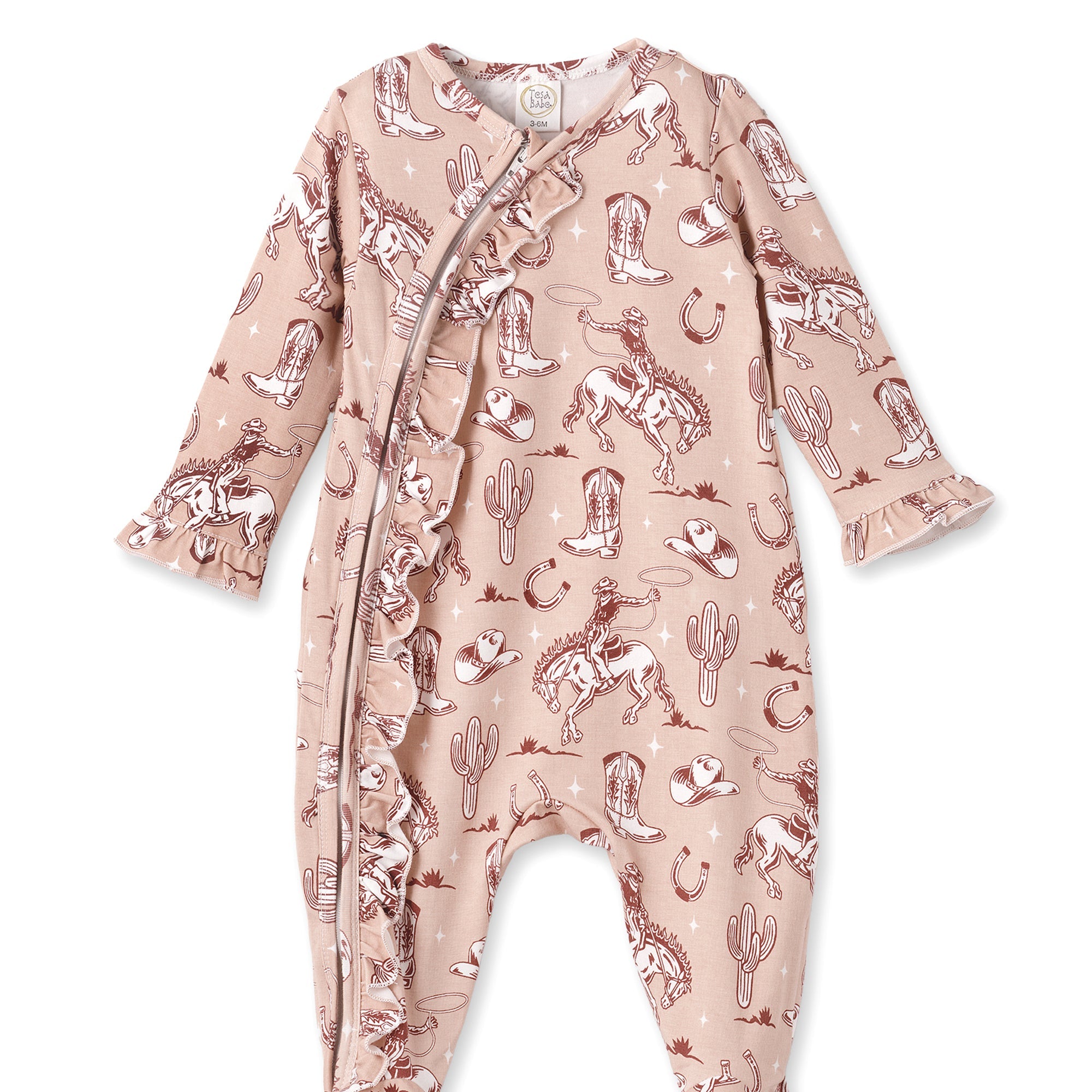 Wild Wrangler/pink Bamboo Ruffle Zipper Romper