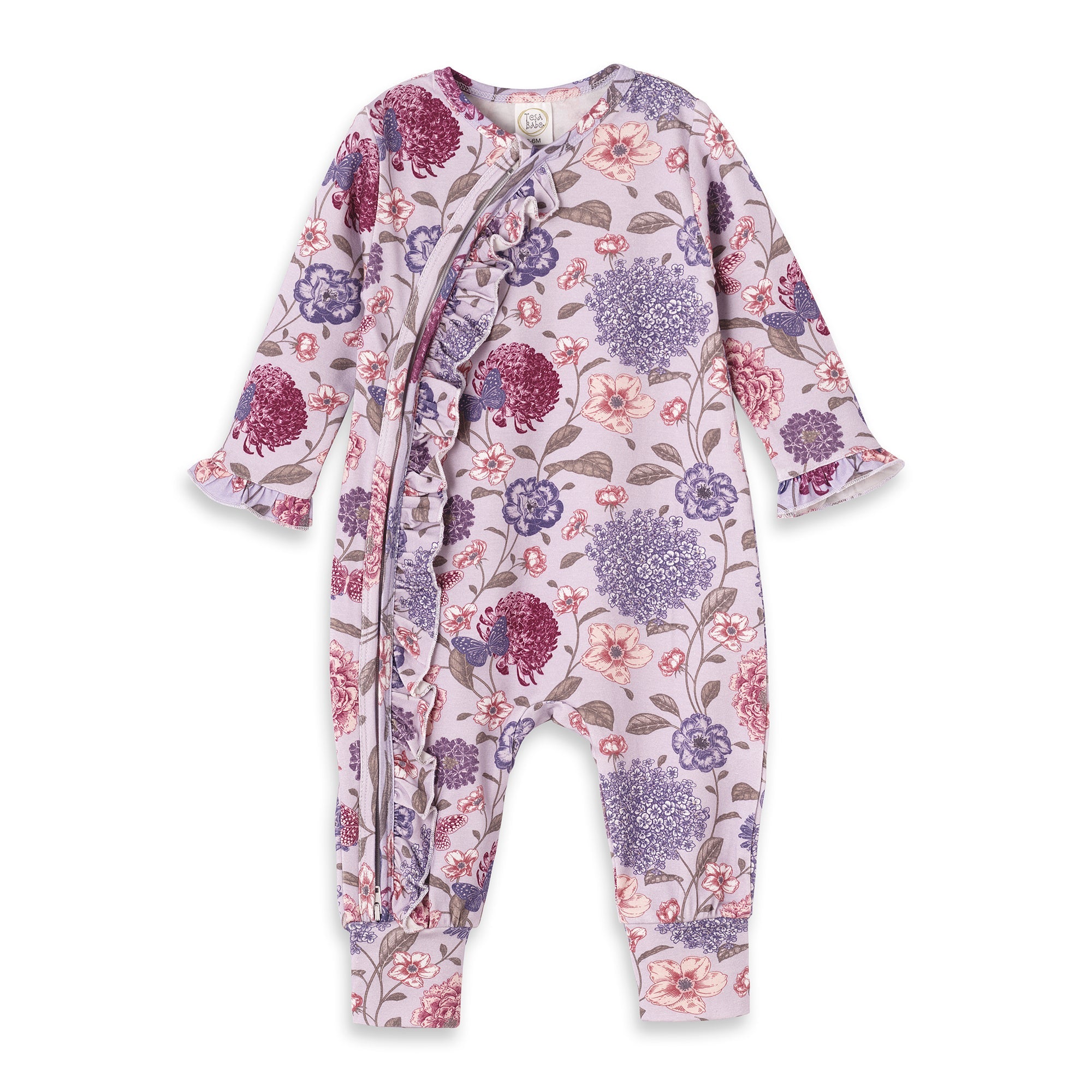 Floral Ruffle Baby Zipper Romper – Soft Bamboo Vintage Bloom