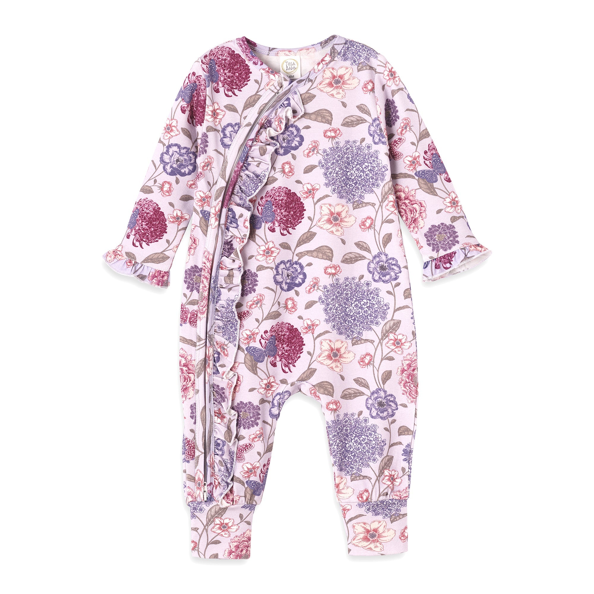 Floral Ruffle Baby Zipper Romper – Soft Bamboo Vintage Bloom