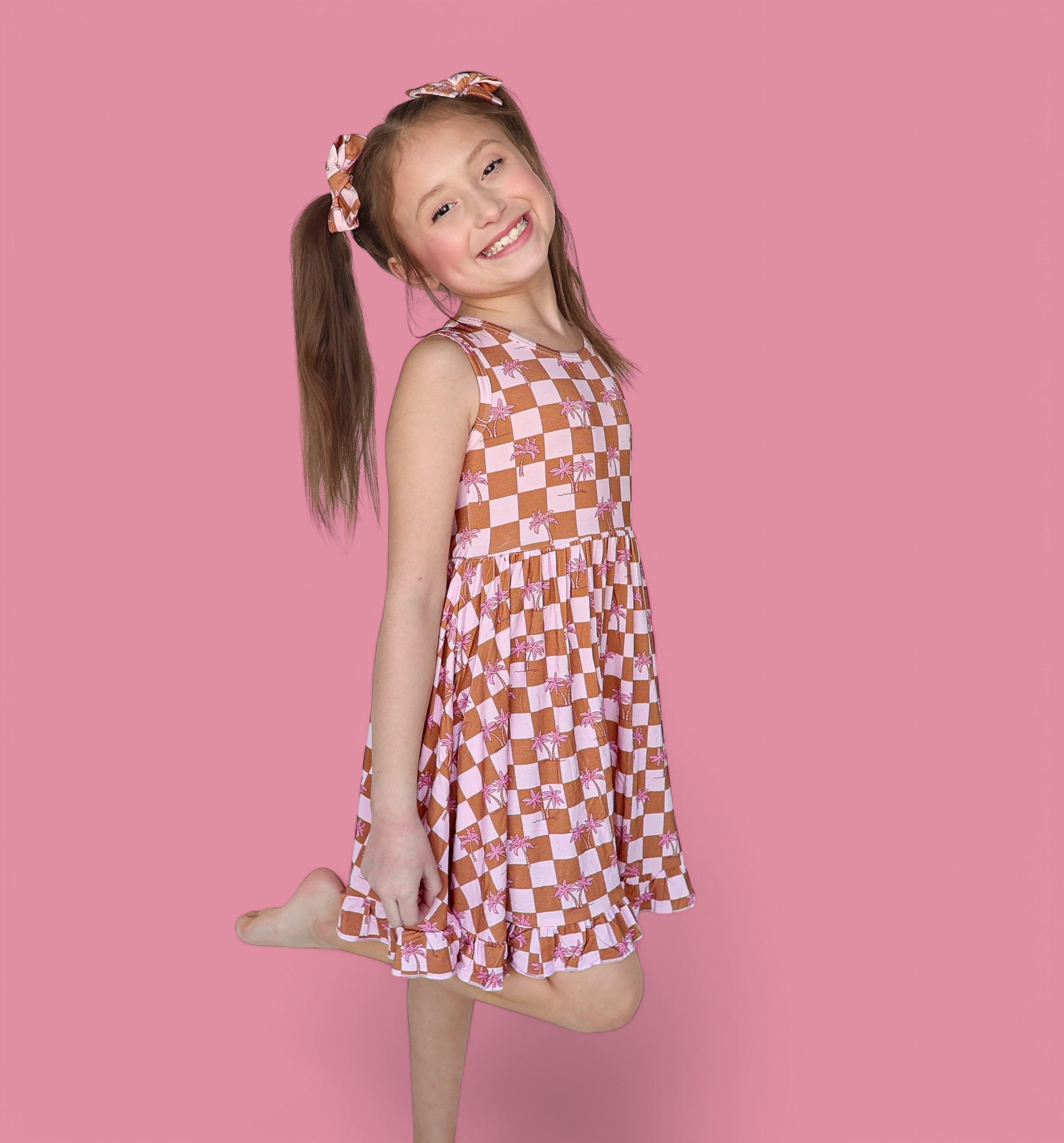 Exclusive Sunset Beach Checkers Tank Dream Ruffle Dress