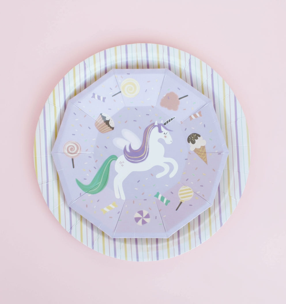 Multicolor Fine Stripes Plates (set Of 8)