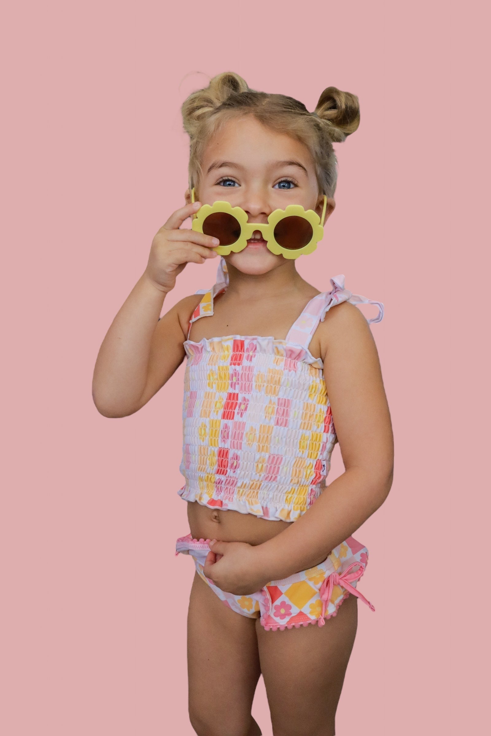 Summer Sunset Checkers Dream Smocked Tankini Two Piece Swim Suit