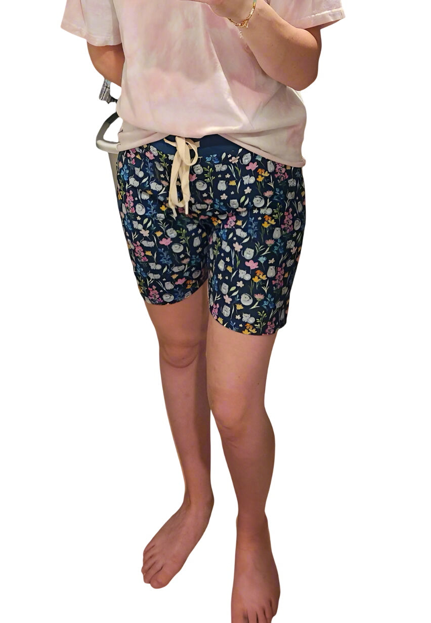 Clawed Meownet Floral Cats Adult Bamboo Pajama Shorts