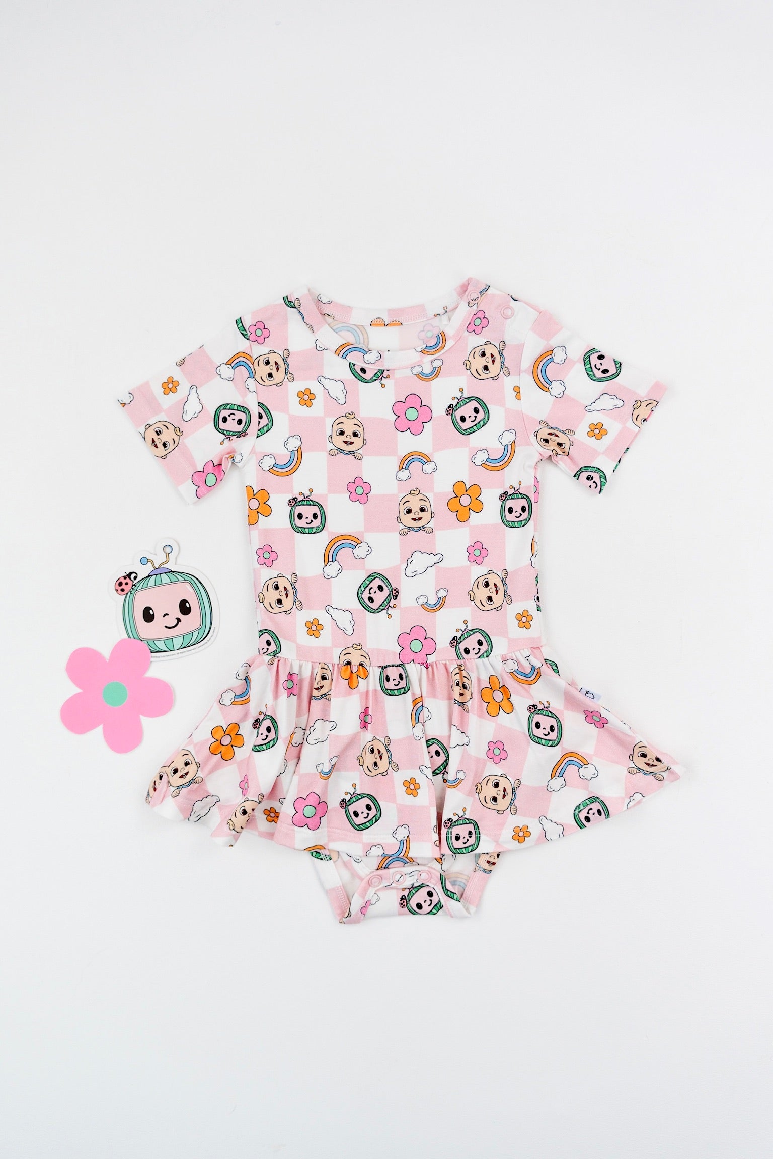 Dream Big Little Co X Cocomelon Jj Rainbow Checkers Short Sleeve Dream Bodysuit Dress