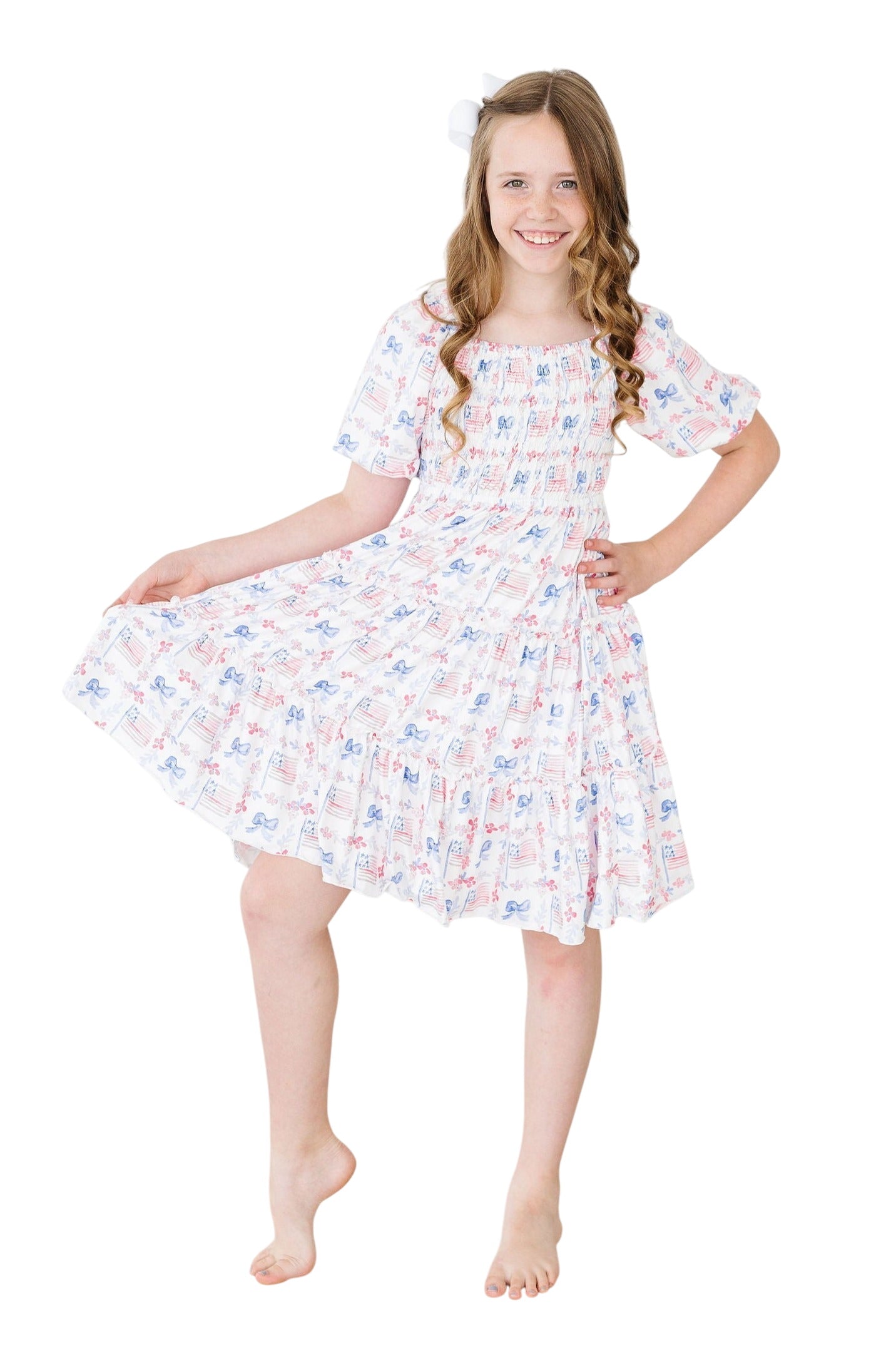 Vintage Flags Smocked Ruffle Dress