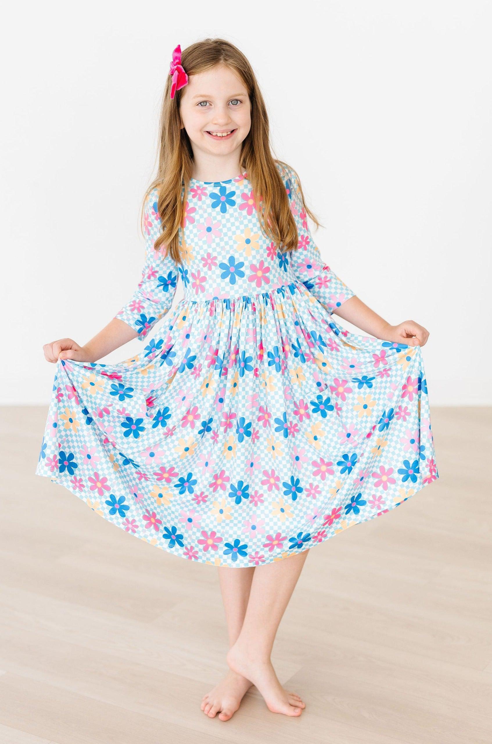 Crazy Daisy 3/4 Sleeve Pocket Twirl Dress