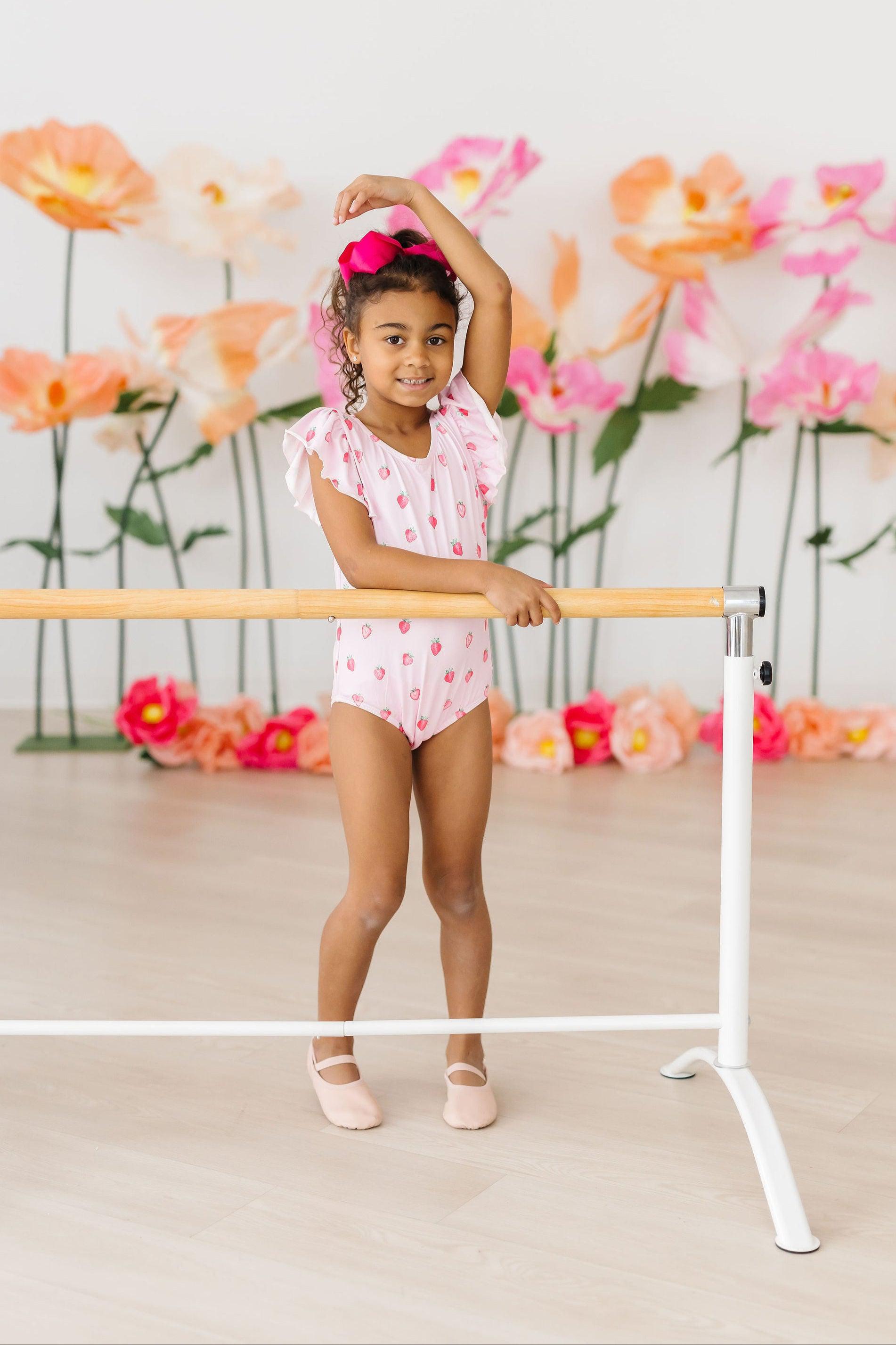 Sweet Strawberries S/s Flutter Sleeve Leotard